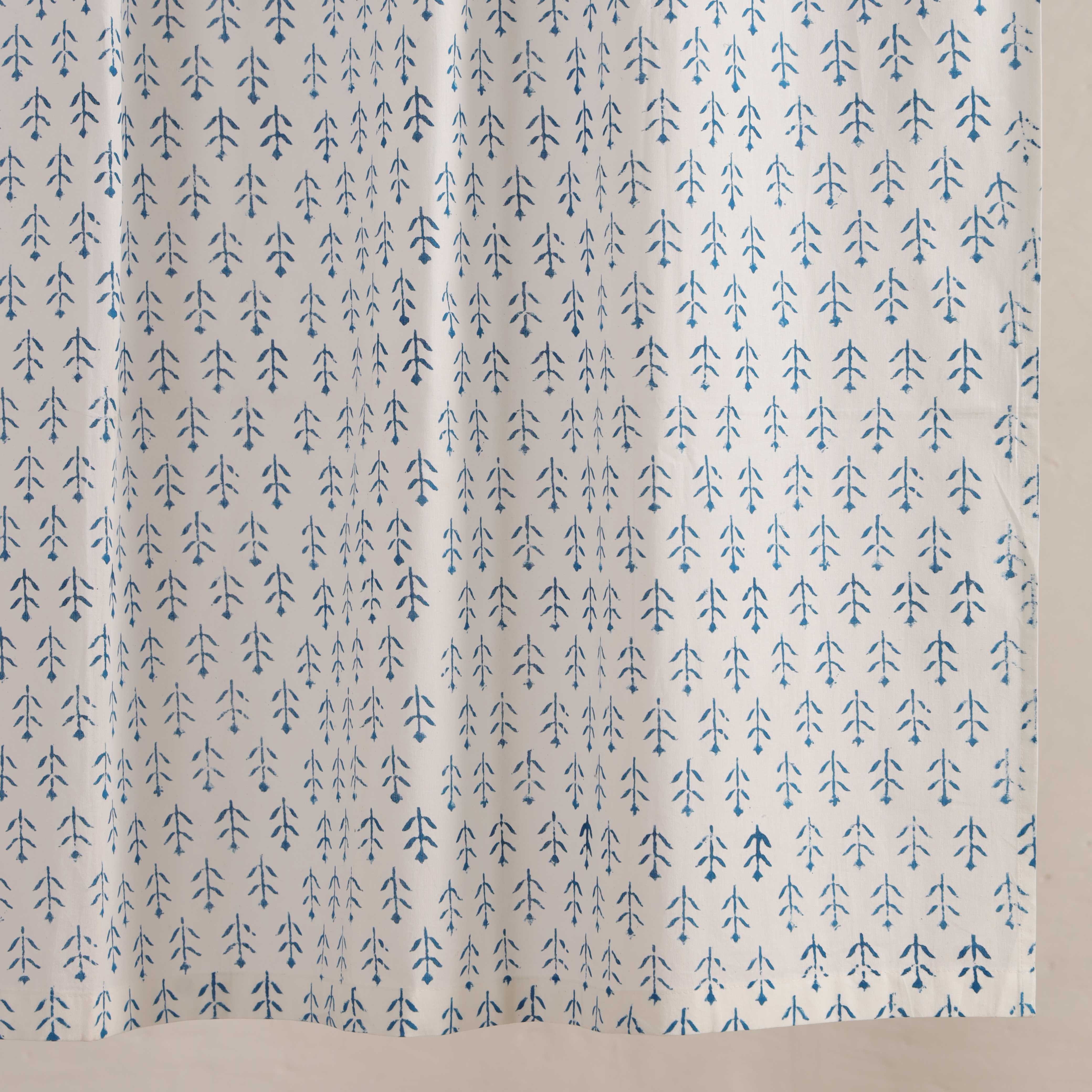 Coastal Blue Botanical Cotton Curtain – Handcrafted Single Panel
