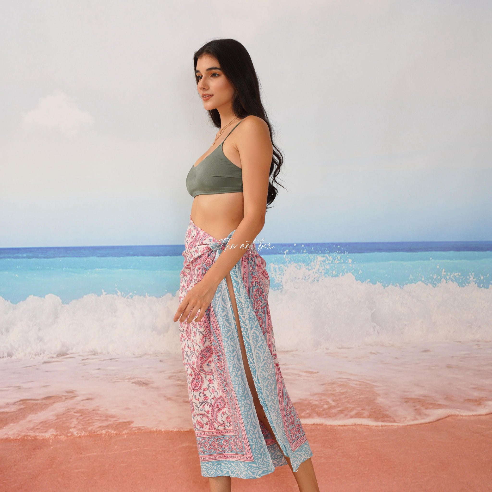 Hawaiian Sarong Coverups for Women Hand Block Print Swimsuit Pareo Wrap Beach Swimwear Bathing Suit Bikini Cover Up