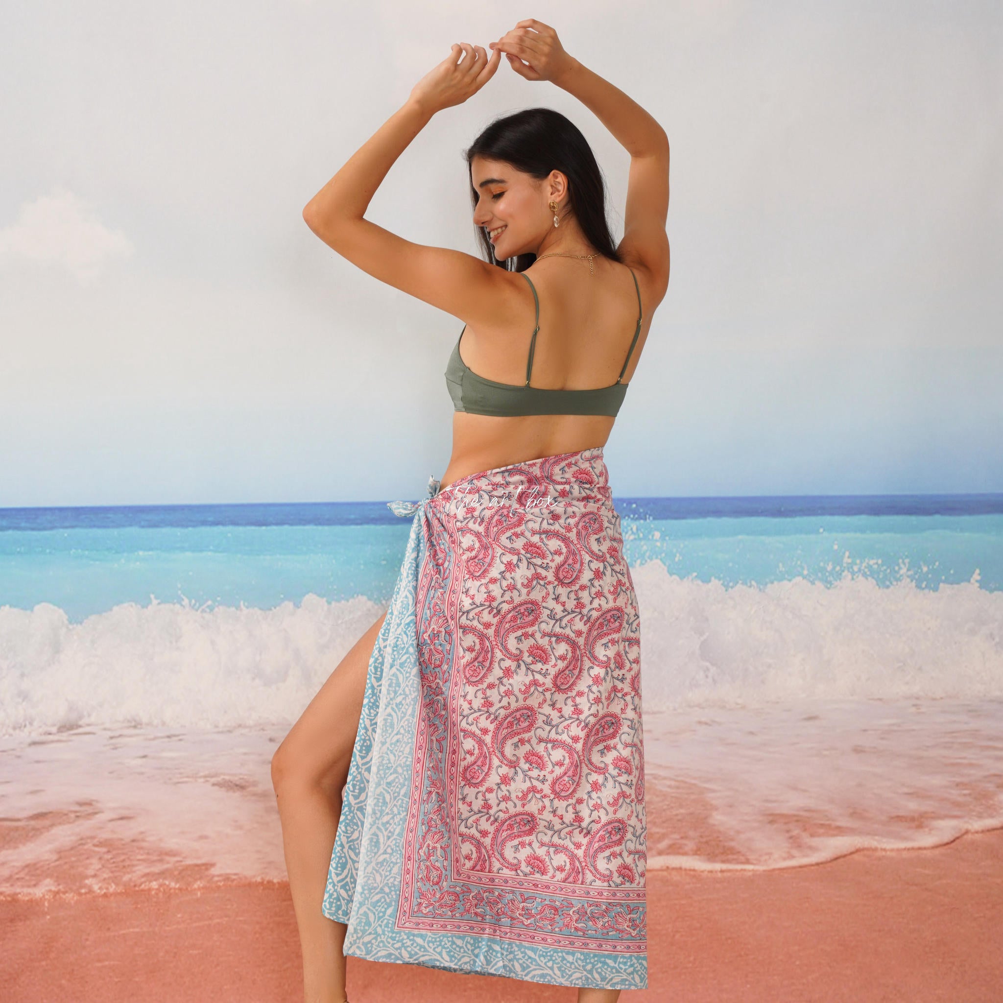 Hawaiian Sarong Coverups for Women Hand Block Print Swimsuit Pareo Wrap Beach Swimwear Bathing Suit Bikini Cover Up