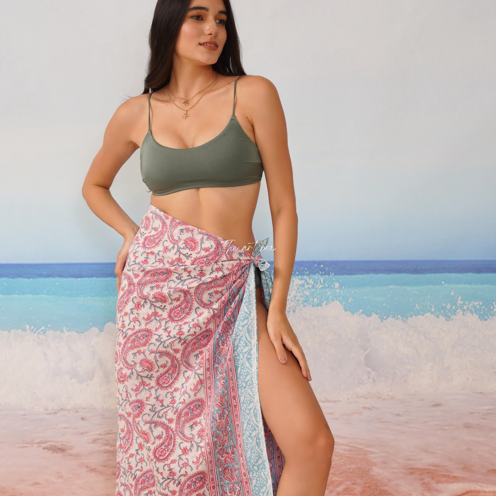 Hawaiian Sarong Coverups for Women Hand Block Print Swimsuit Pareo Wrap Beach Swimwear Bathing Suit Bikini Cover Up