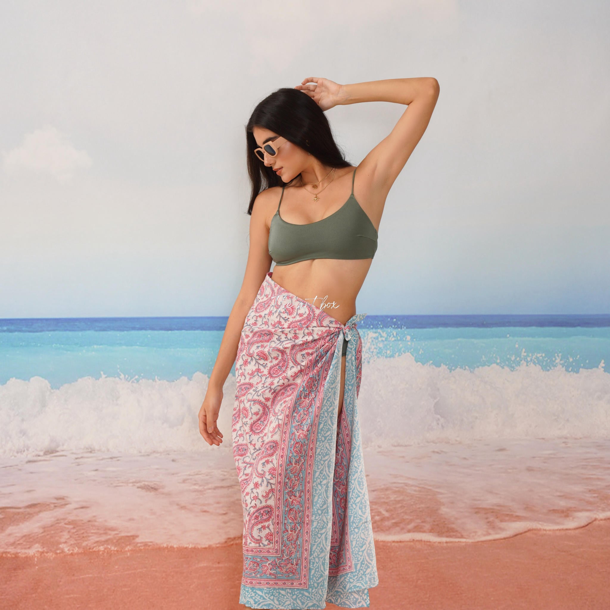 Hawaiian Sarong Coverups for Women Hand Block Print Swimsuit Pareo Wrap Beach Swimwear Bathing Suit Bikini Cover Up