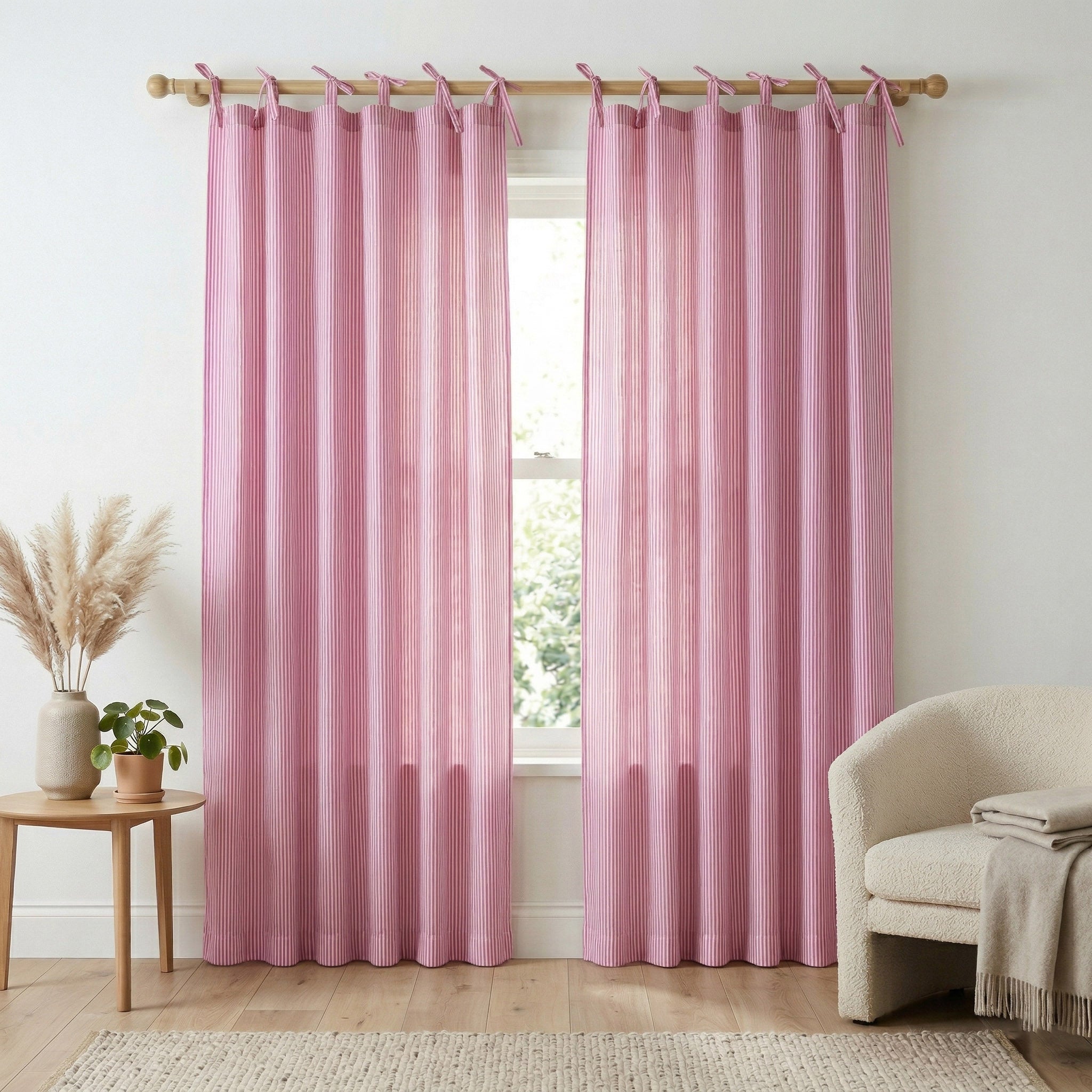 Preppy Pink Ticking Stripe Cotton Curtain – Playful Single Panel