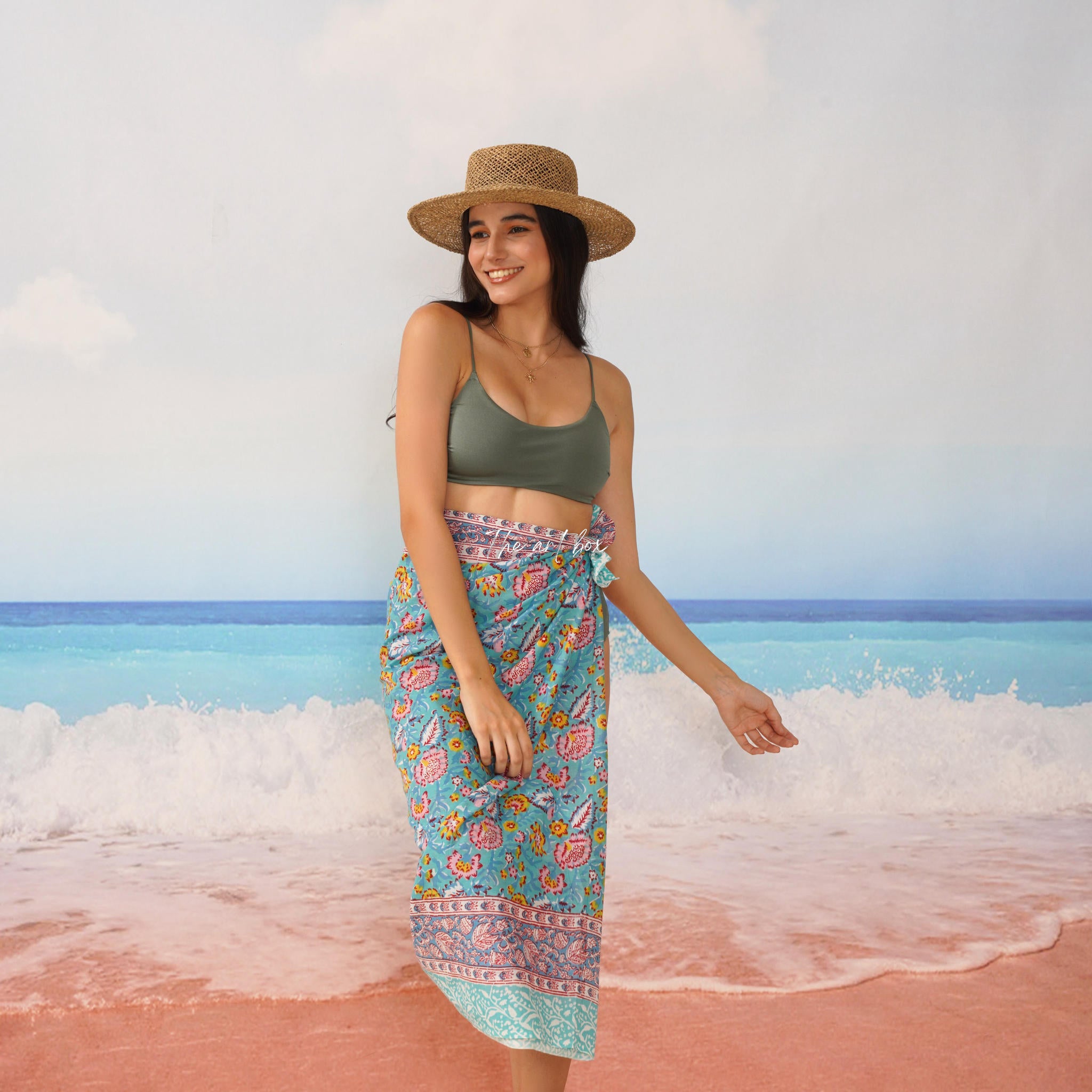 Hawaiian Sarong Coverups for Women Hand Block Print Swimsuit Pareo Wrap Beach Swimwear Bathing Suit Bikini Cover Up