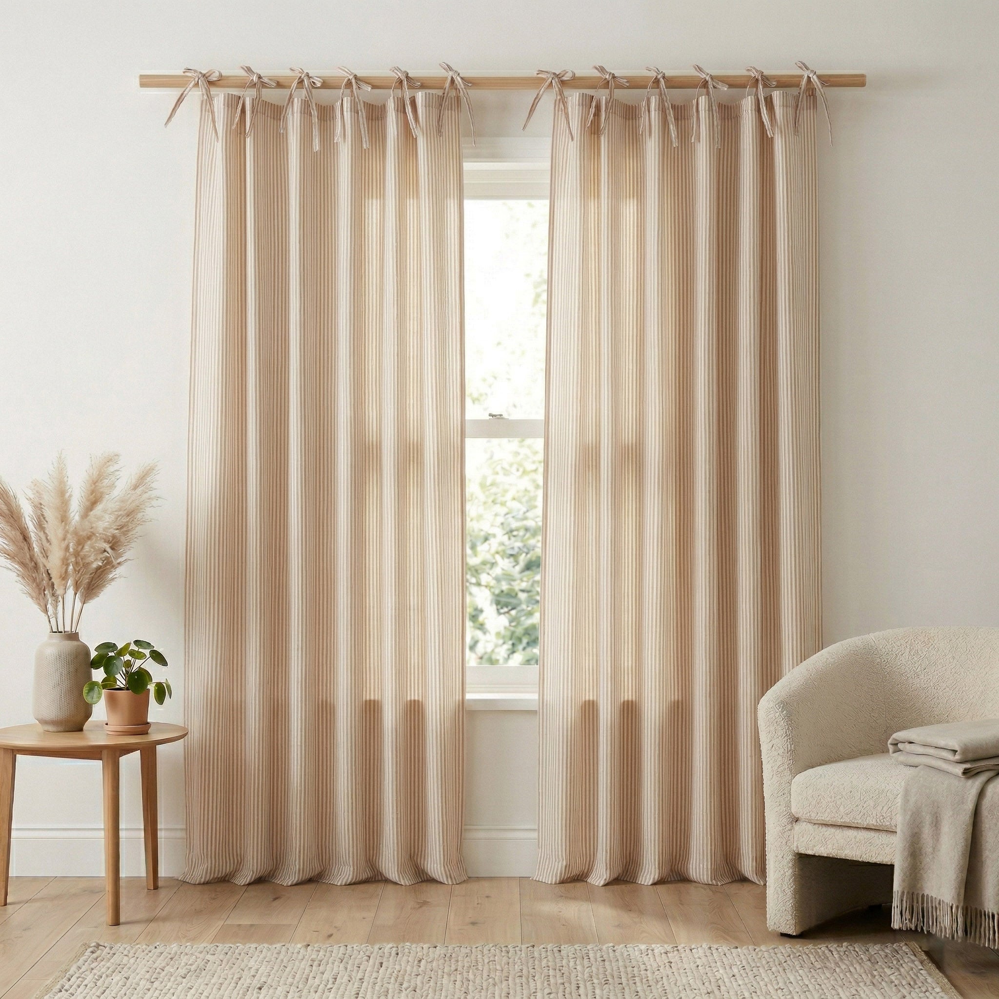 Natural Tan Ticking Stripe Cotton Curtain – Artisanal Single Panel
