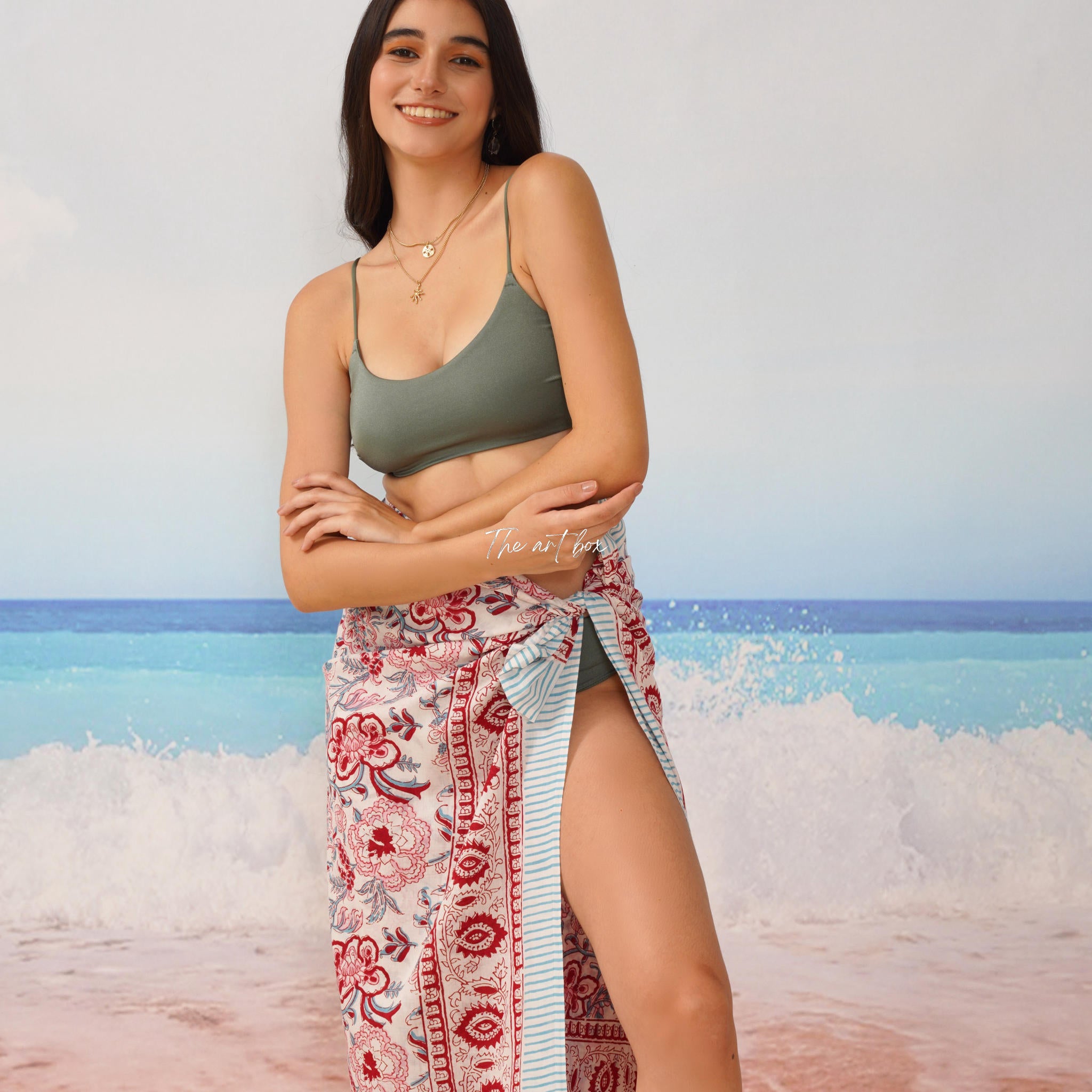 Hawaiian Sarong Coverups for Women Hand Block Print Swimsuit Pareo Wrap Beach Swimwear Bathing Suit Bikini Cover Up