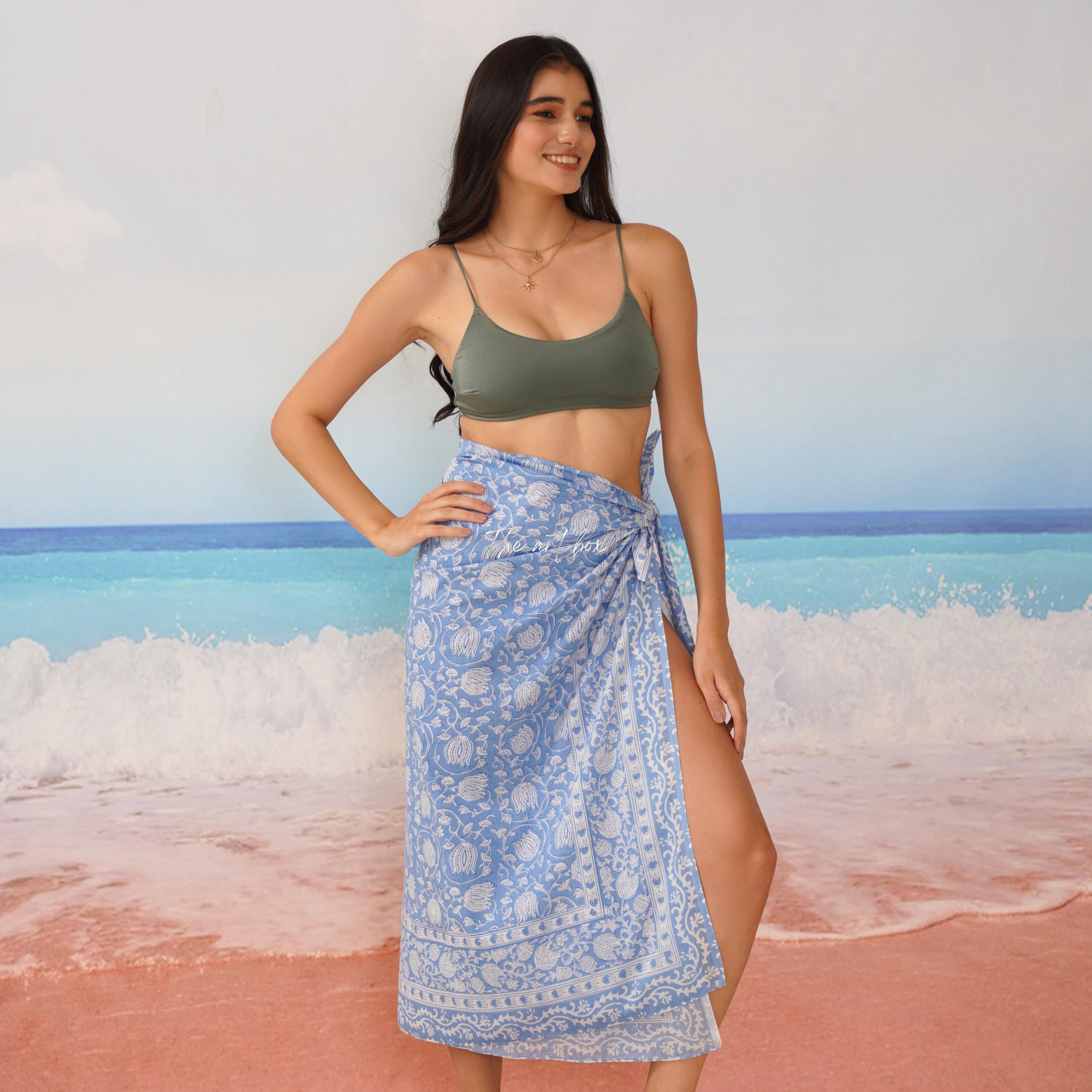 Hawaiian Sarong Coverups for Women Hand Block Print Swimsuit Pareo Wrap Beach Swimwear Bathing Suit Bikini Cover Up