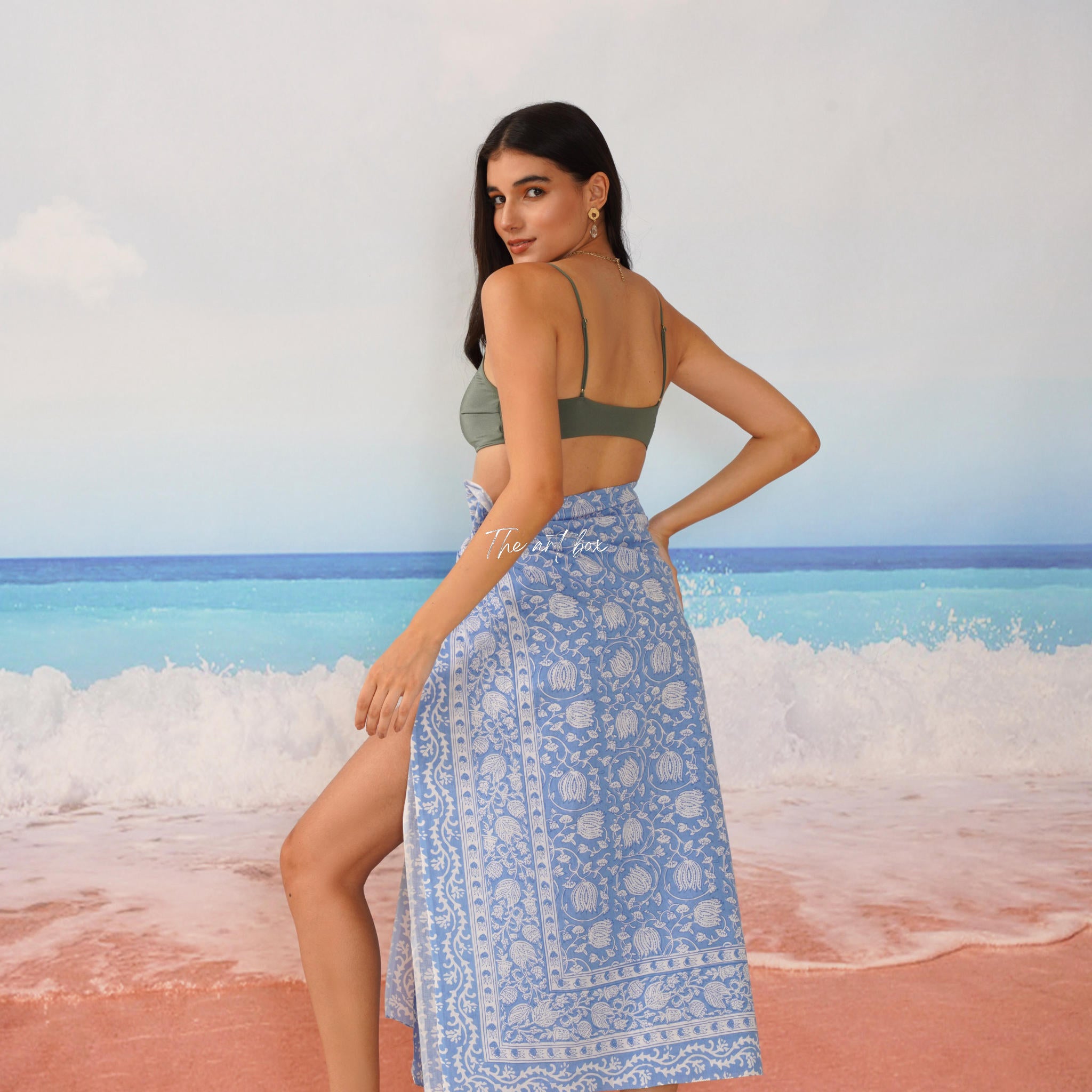 Hawaiian Sarong Coverups for Women Hand Block Print Swimsuit Pareo Wrap Beach Swimwear Bathing Suit Bikini Cover Up