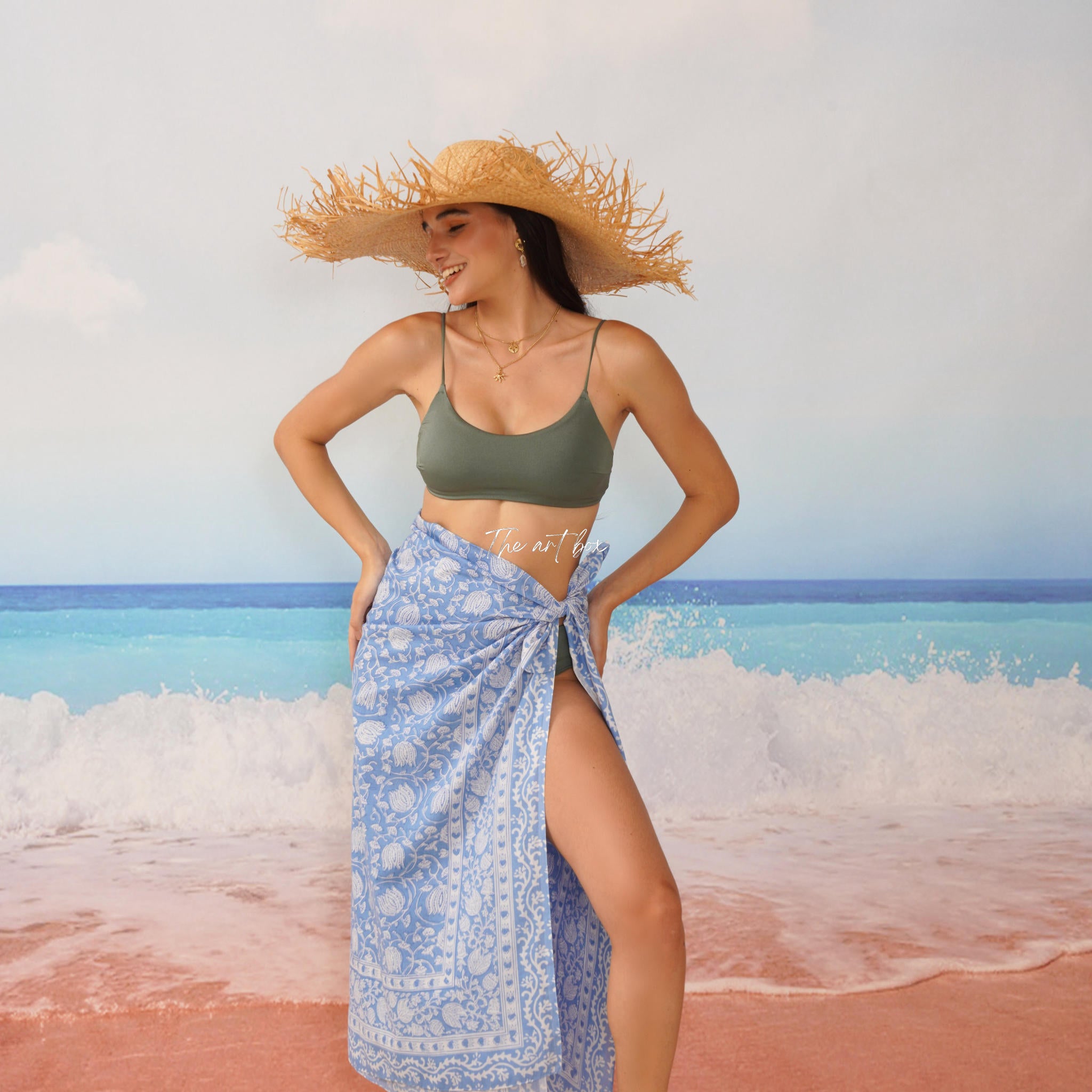 Hawaiian Sarong Coverups for Women Hand Block Print Swimsuit Pareo Wrap Beach Swimwear Bathing Suit Bikini Cover Up