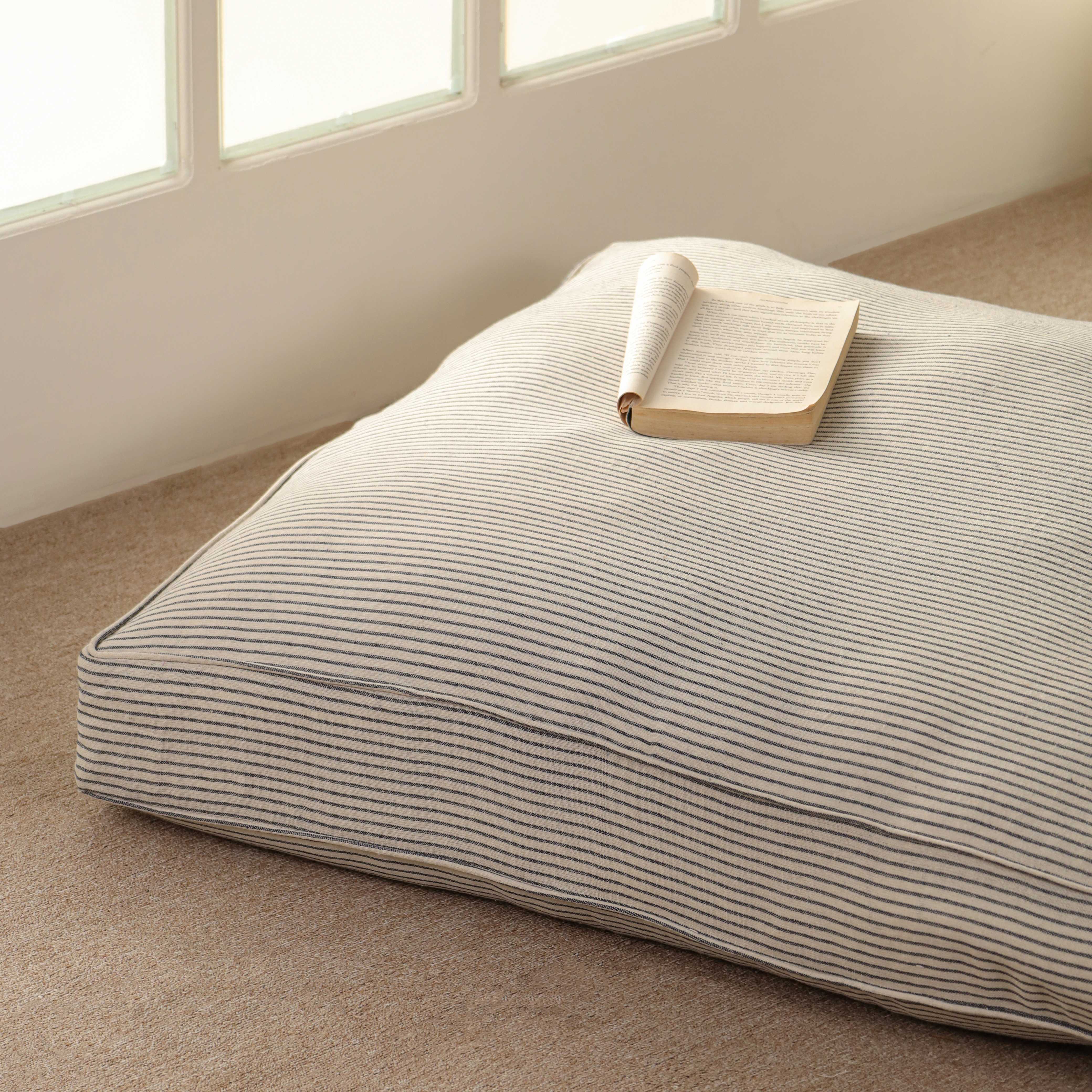 Serene Stripe Oversized Floor Cushion – Premium Boho Seating & Meditation Pillow