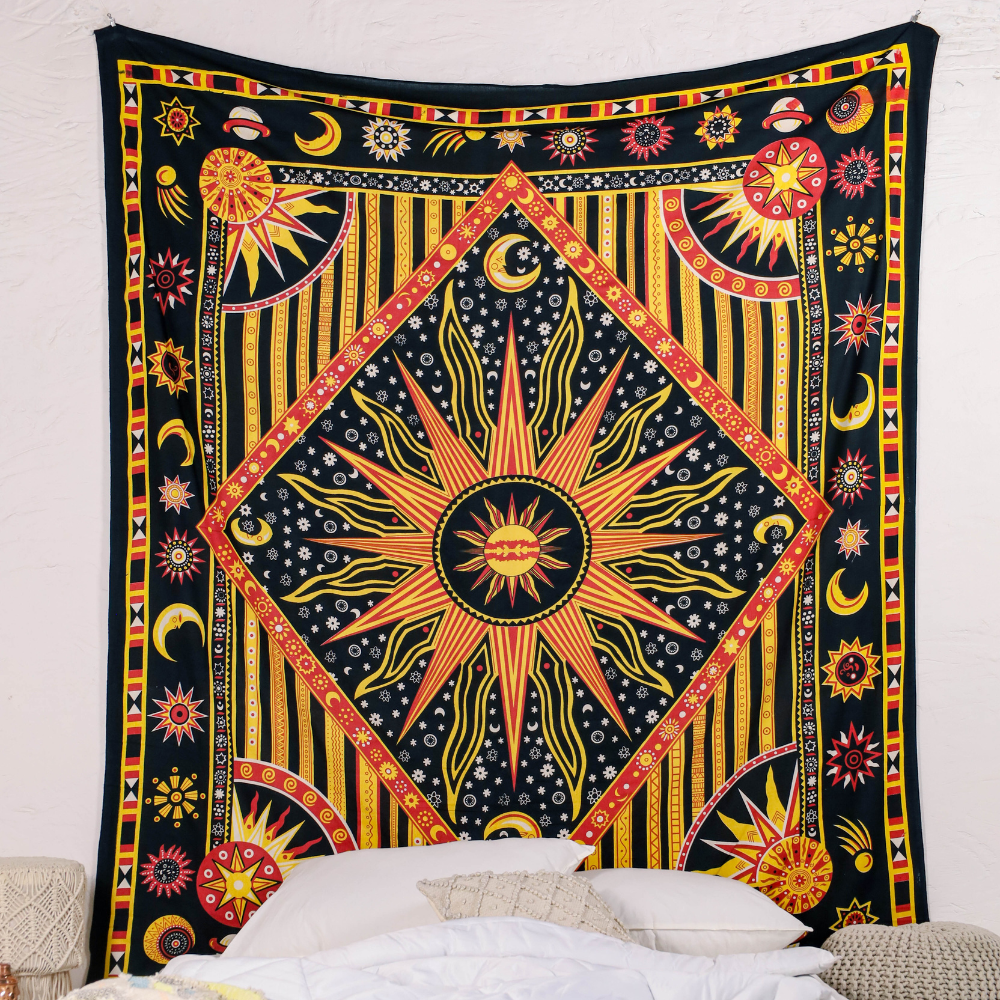 Yellow Burning Sun Tapestry