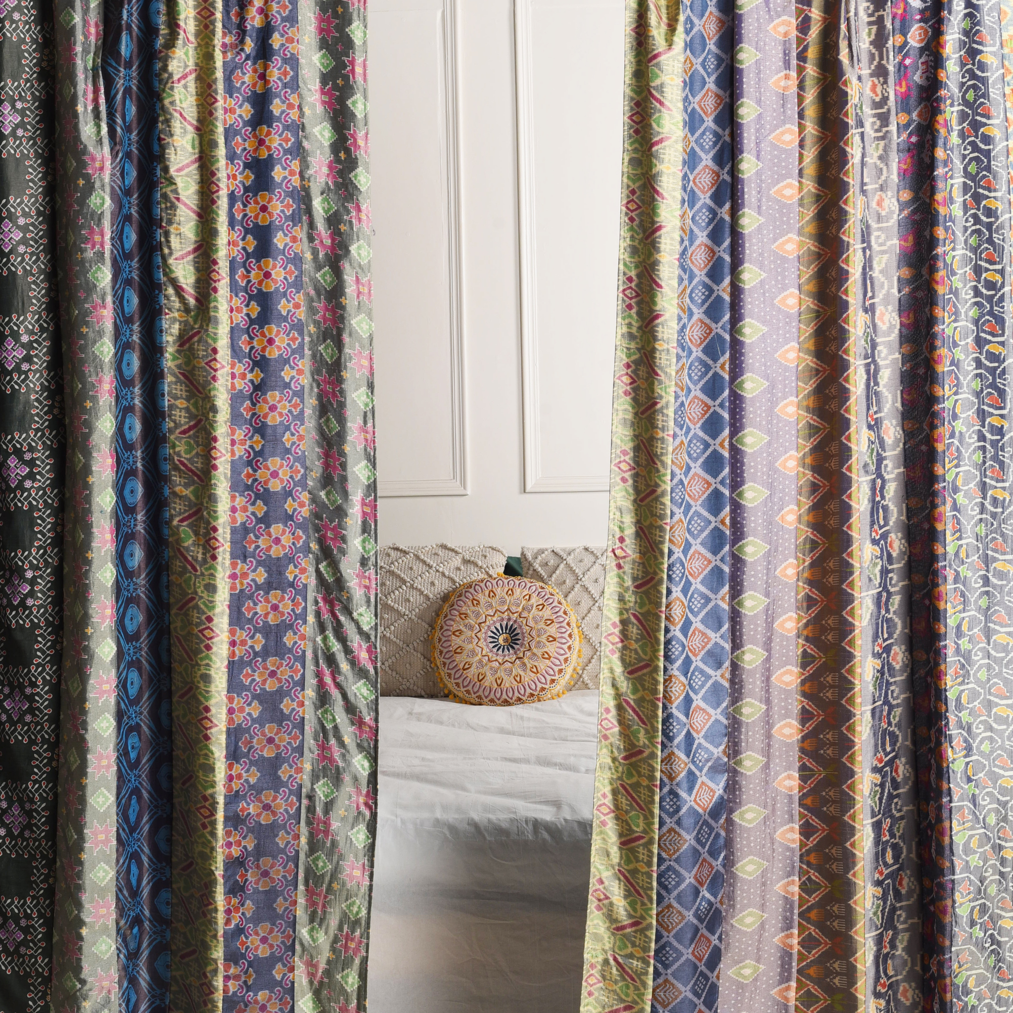 Purple Silk Patchwork Curtains - 2 Panel set