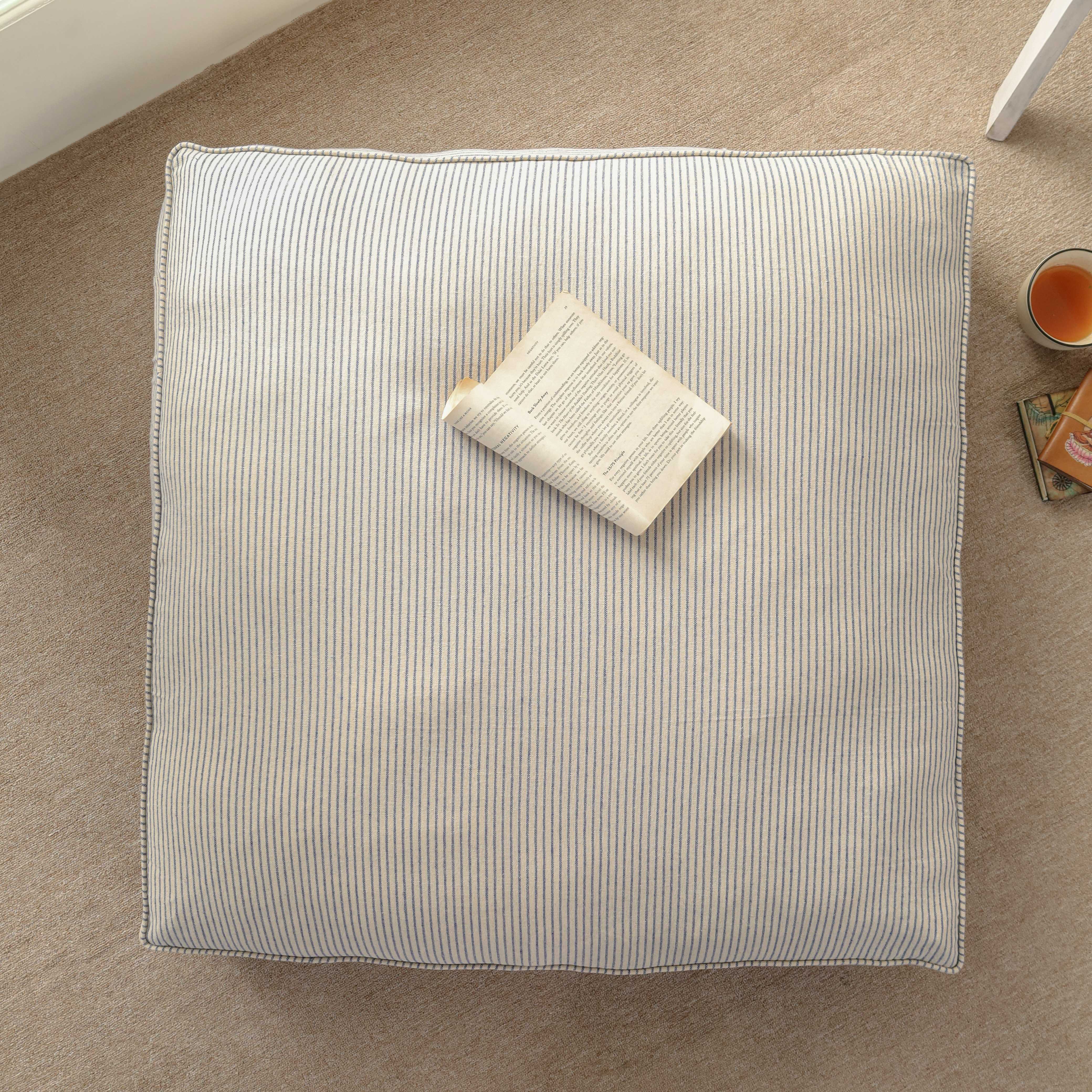 Haven Coastal Stripe Oversized Floor Cushion – Premium Cotton Seating & Meditation Pouf