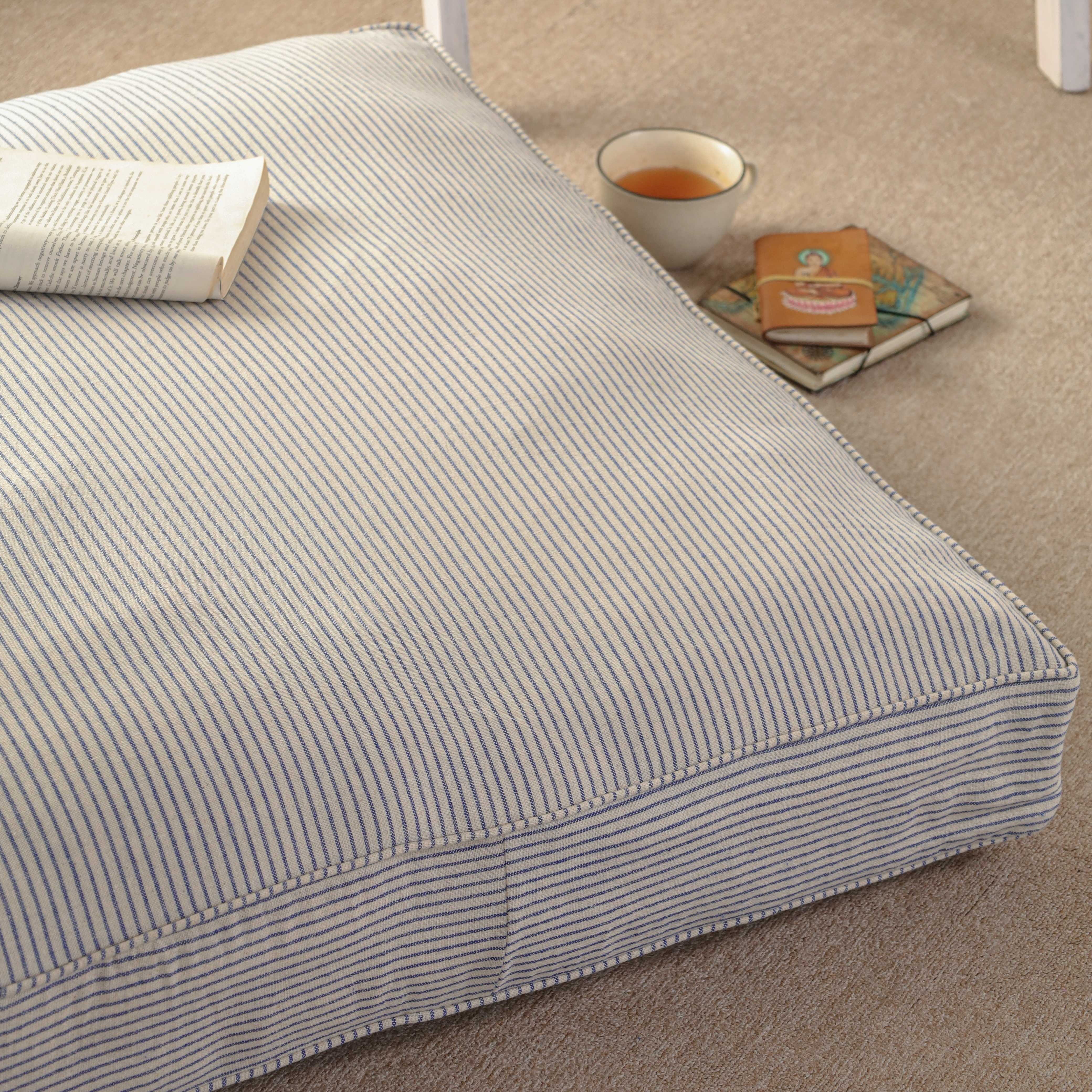 Haven Coastal Stripe Oversized Floor Cushion – Premium Cotton Seating & Meditation Pouf