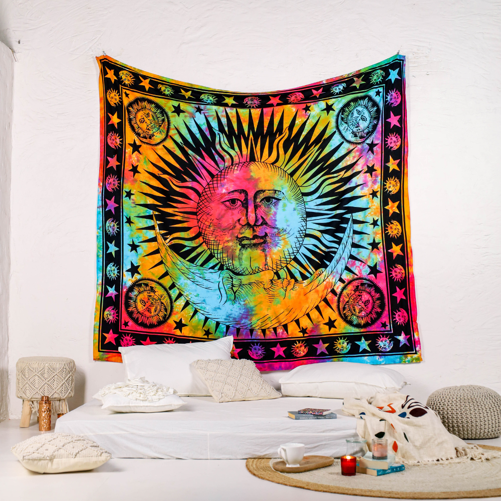 Psychedelic Multicolor Burning Sun Tapestry