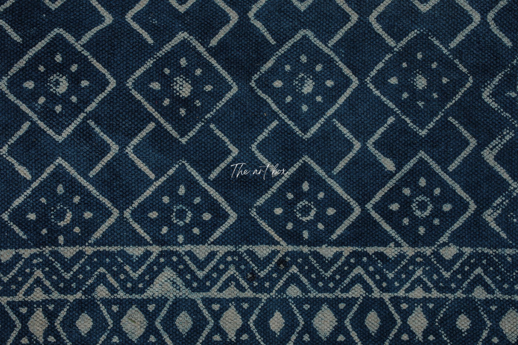Indigo Blue Dabu Block Print Cotton Rectangular Rugs