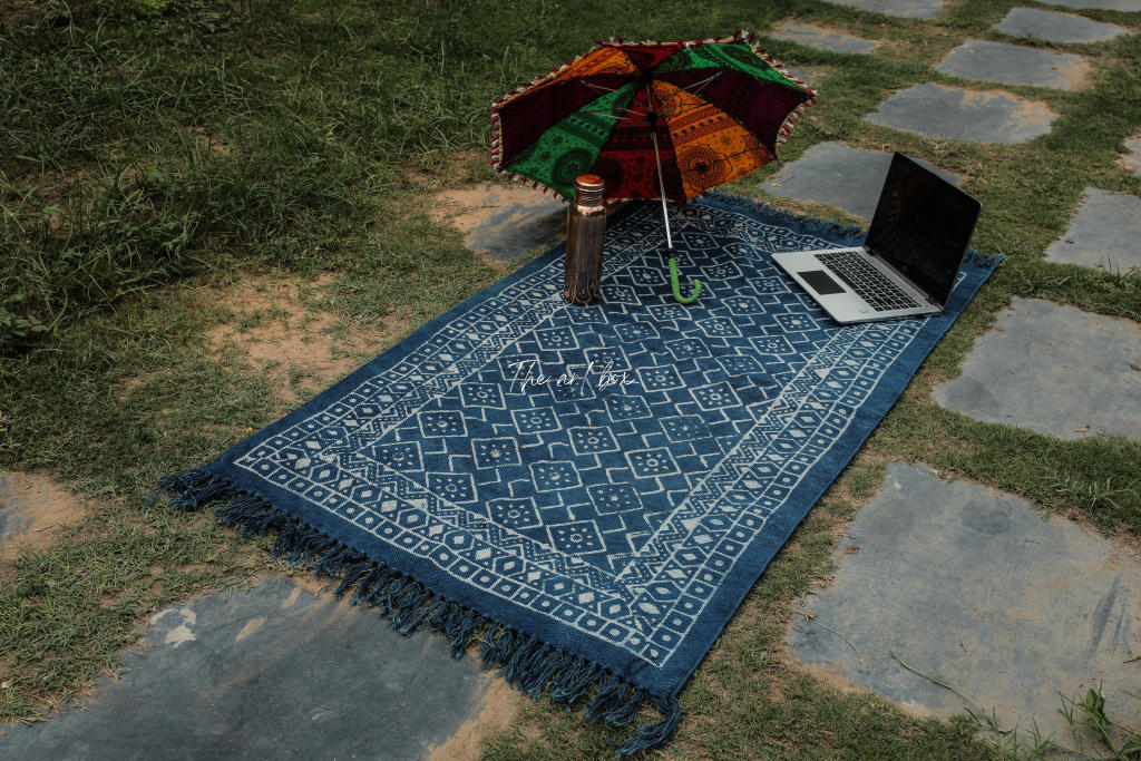 Indigo Blue Dabu Block Print Cotton Rectangular Rugs
