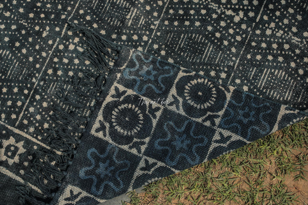 Indigo Blue Hand Block Print Cotton Rectangle Rugs