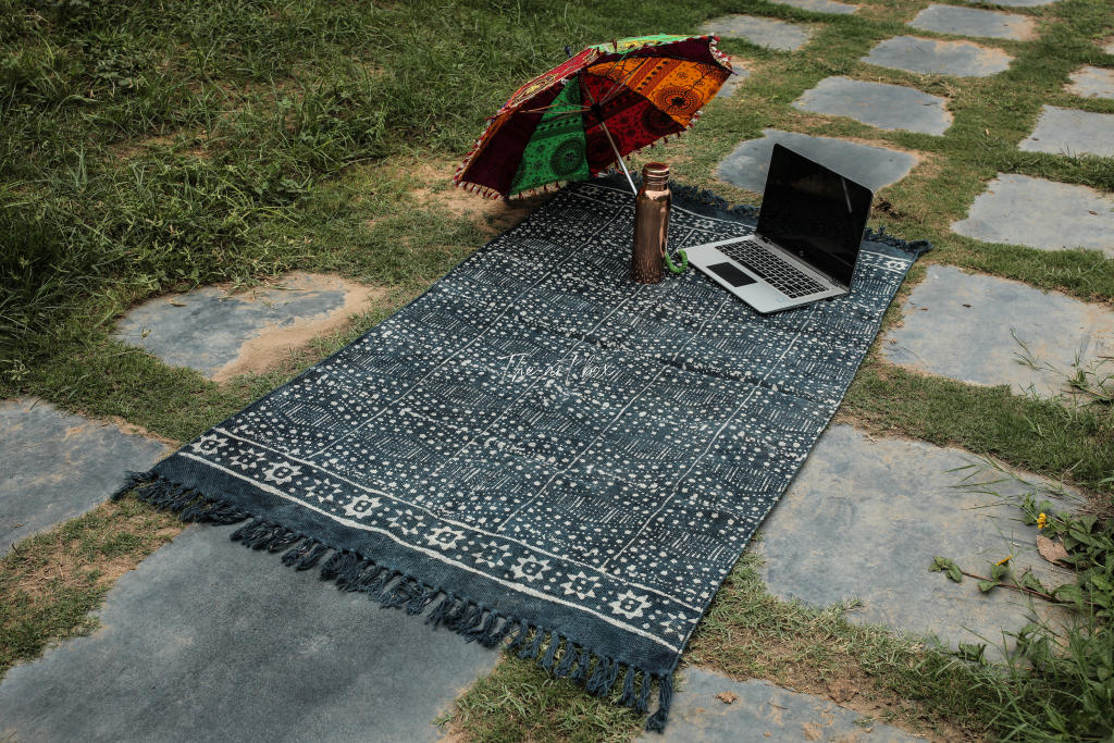 Indigo Blue Hand Block Print Cotton Rectangle Rugs