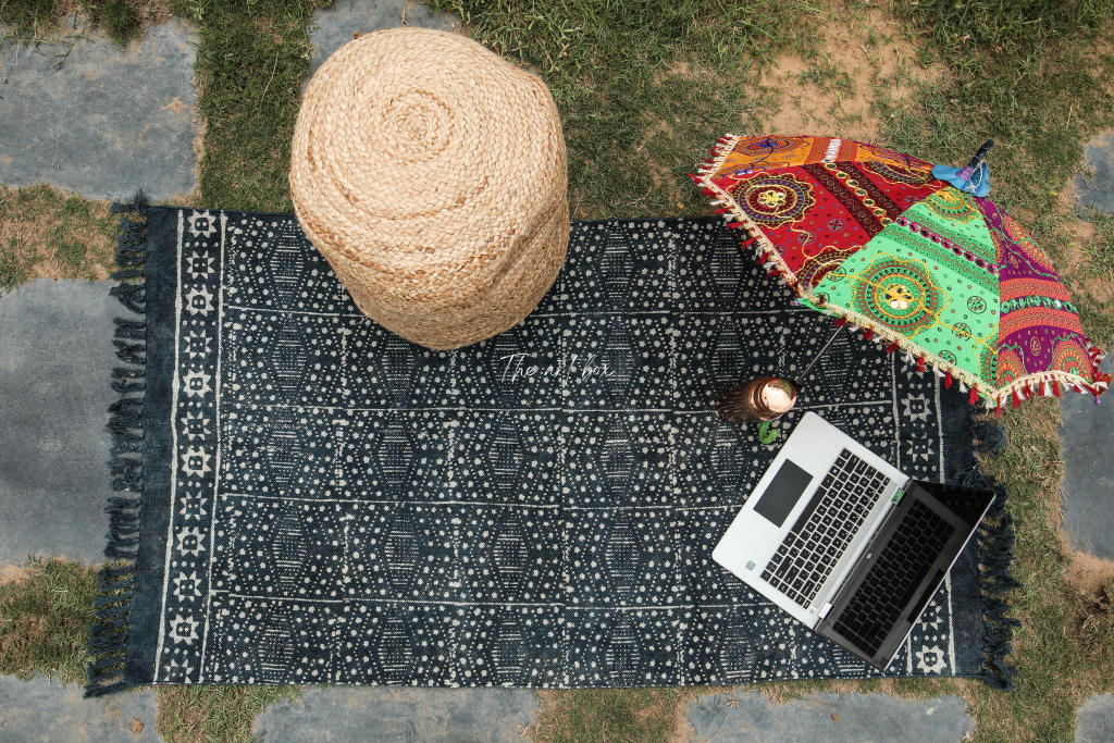 Indigo Blue Hand Block Print Cotton Rectangle Rugs