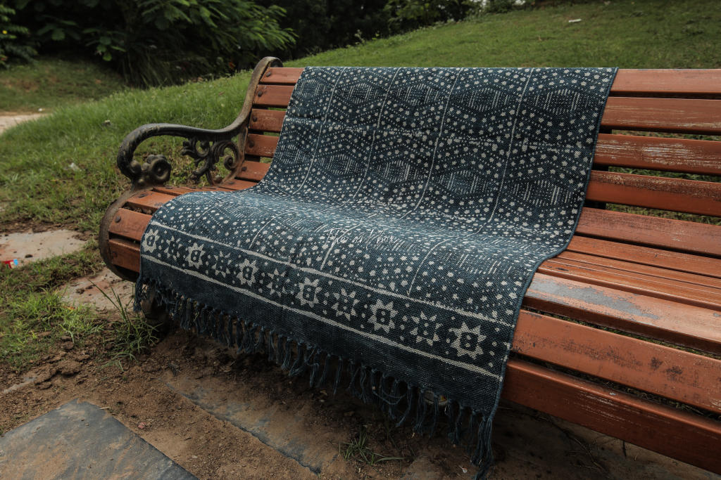 Indigo Blue Hand Block Print Cotton Rectangle Rugs