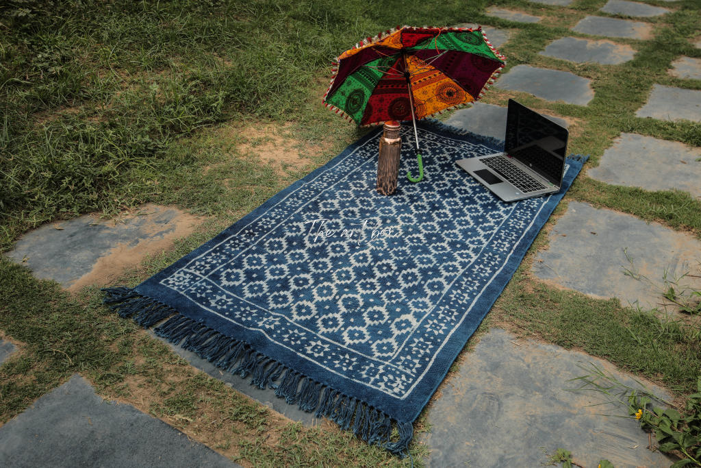 Indigo Blue Hand Block Print Cotton Rectangular Rugs