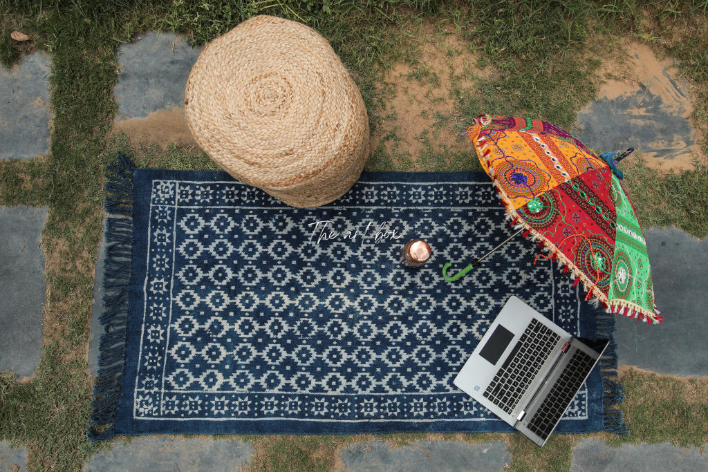 Indigo Blue Hand Block Print Cotton Rectangular Rugs