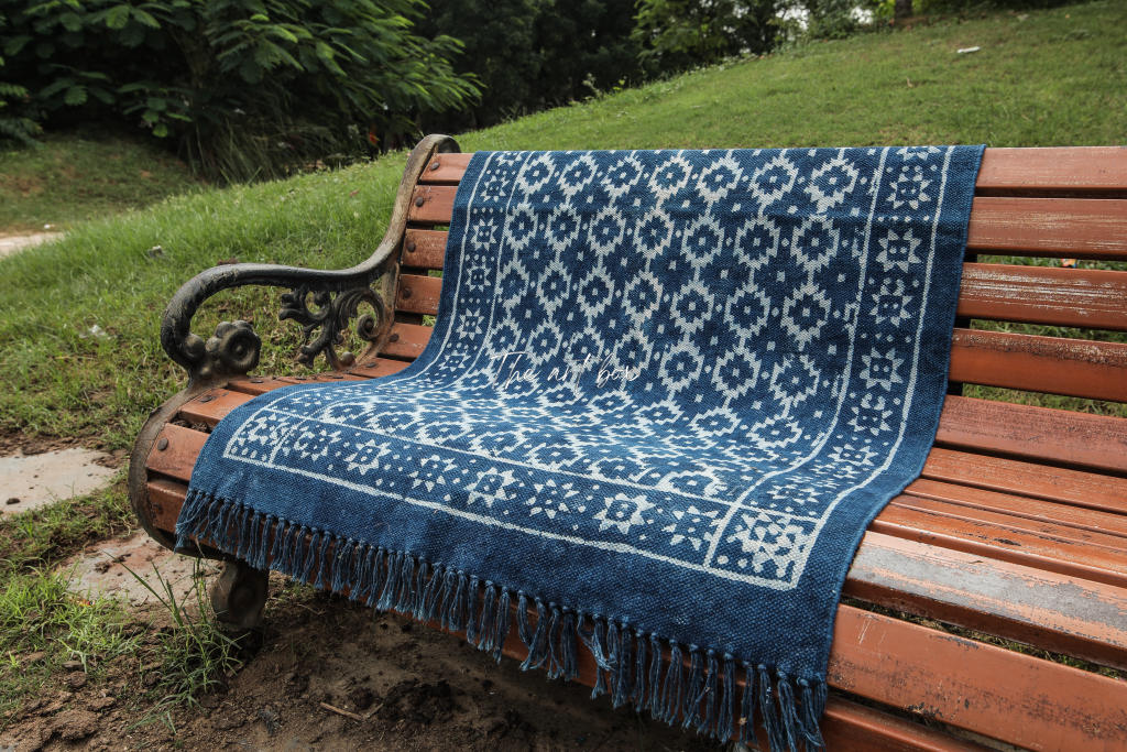 Indigo Blue Hand Block Print Cotton Rectangular Rugs