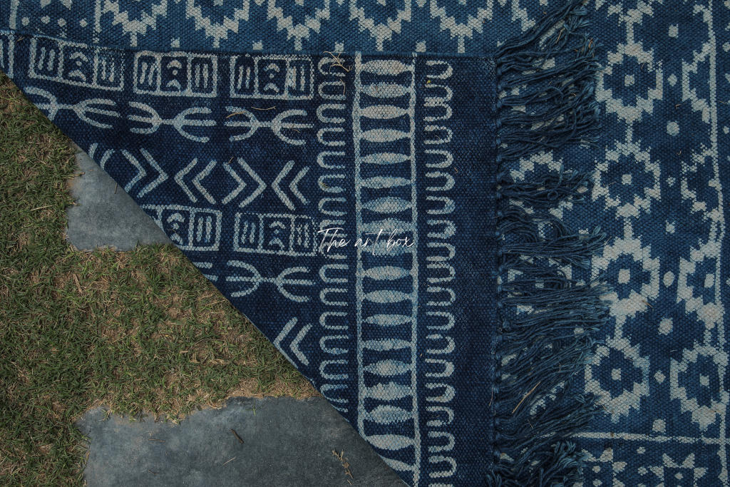 Indigo Blue Hand Block Print Cotton Rectangular Rugs