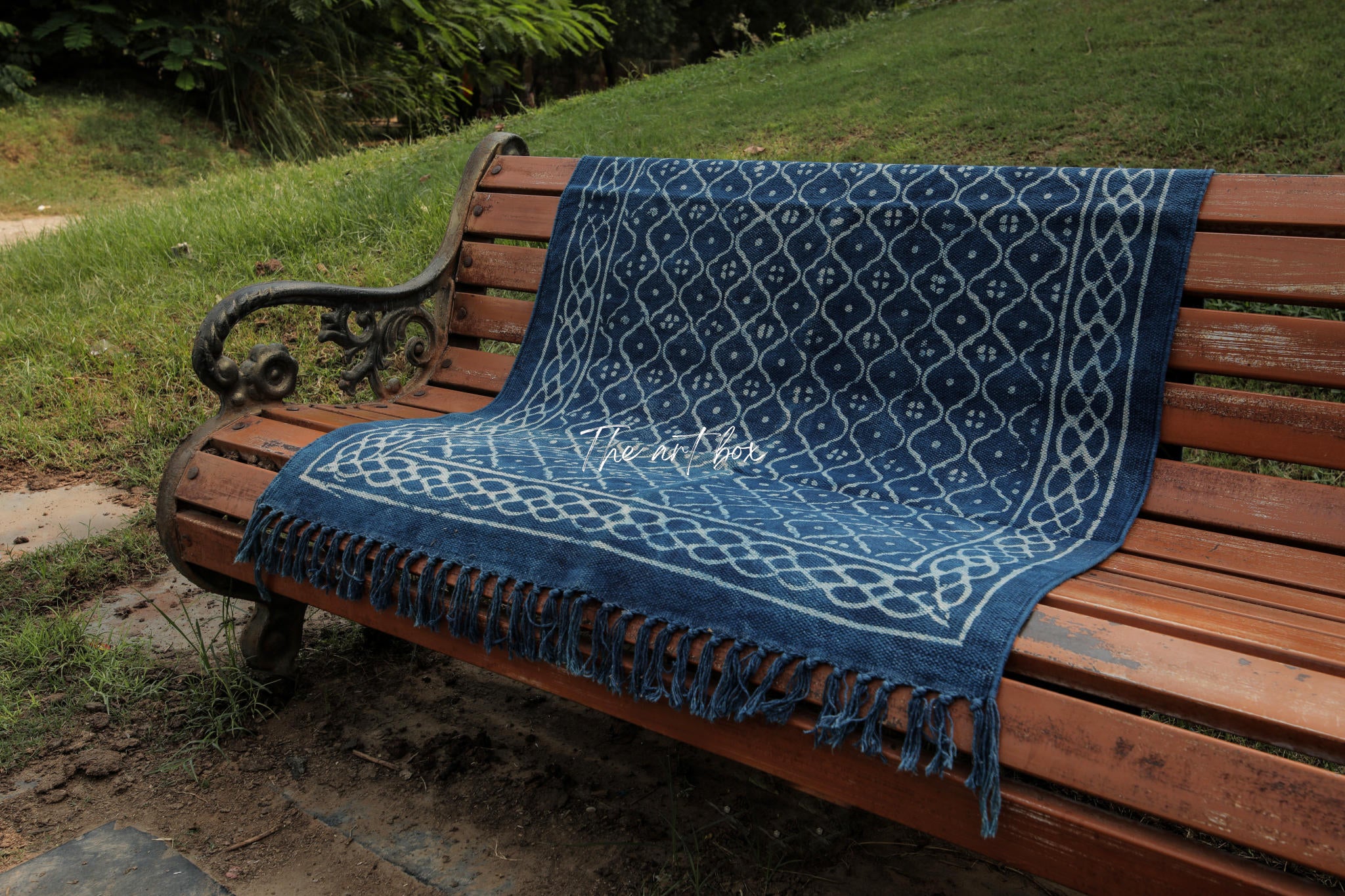 Indigo Blue Dabu Block Print Cotton Rectangular Rugs