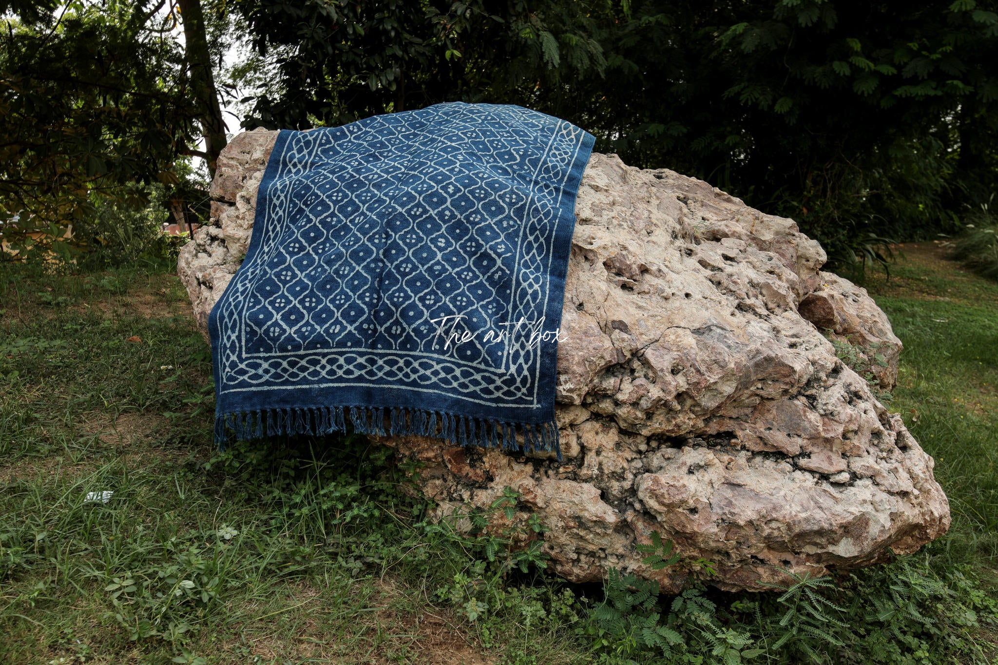 Indigo Blue Dabu Block Print Cotton Rectangular Rugs