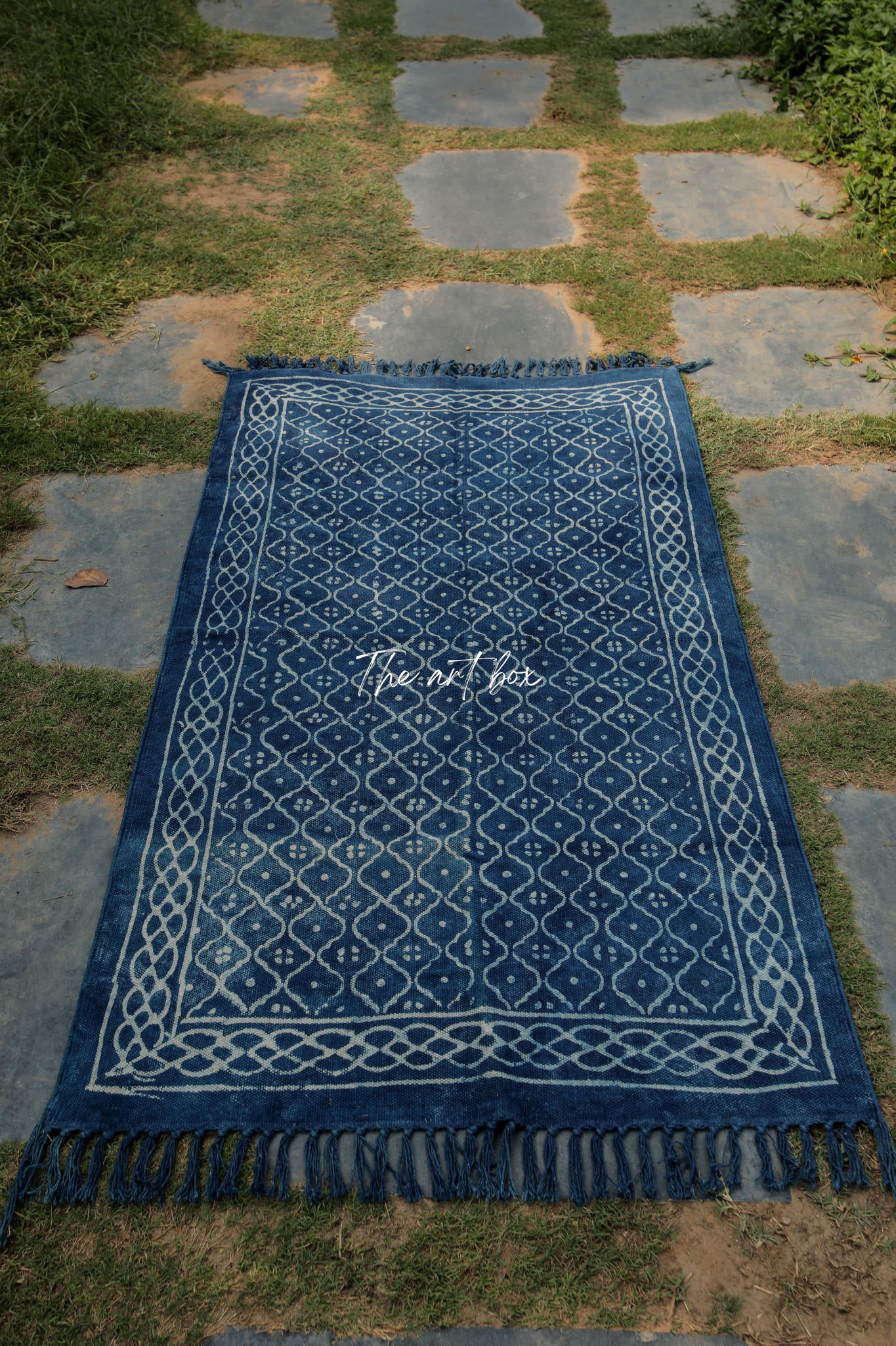 Indigo Blue Dabu Block Print Cotton Rectangular Rugs