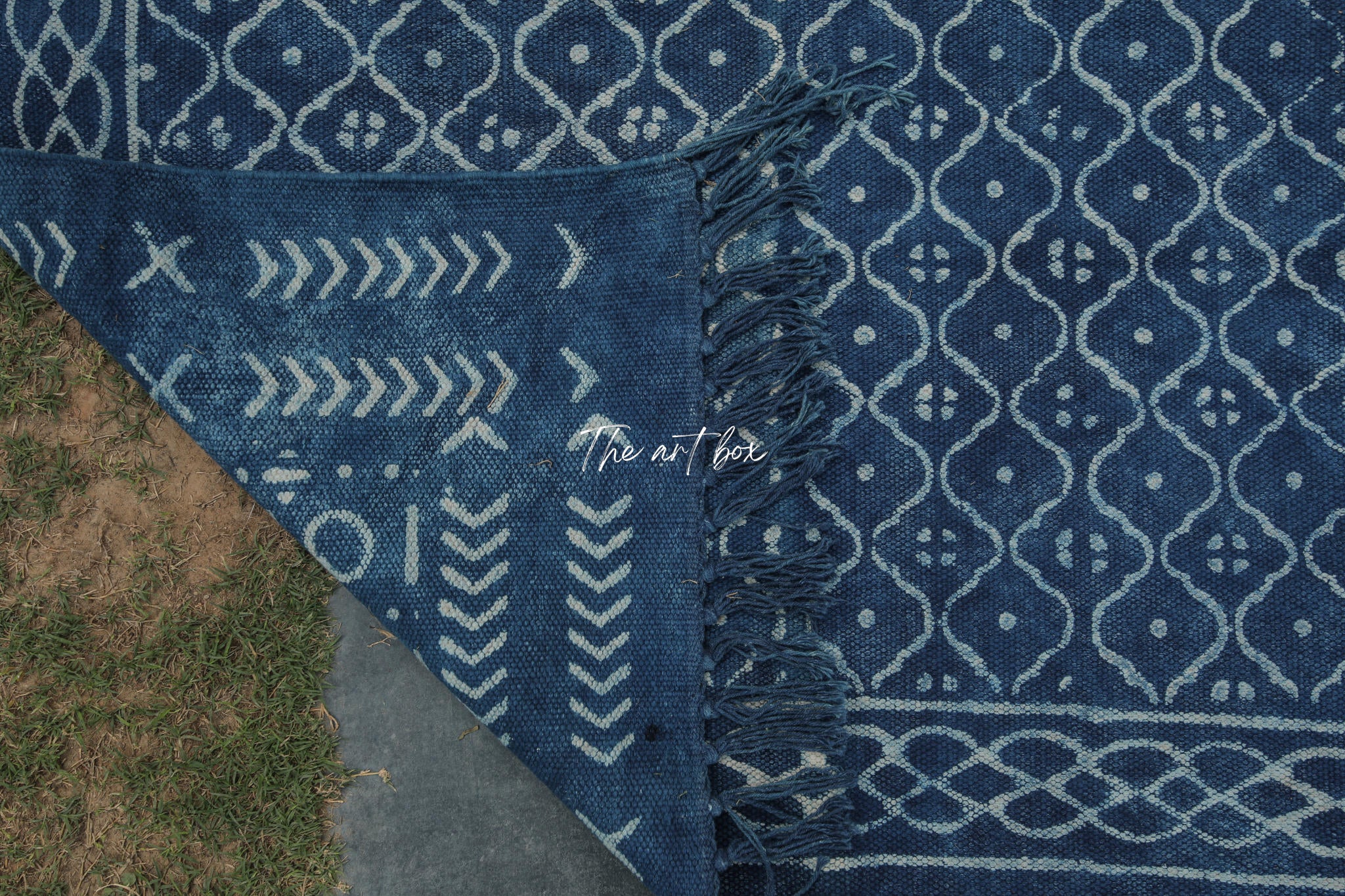 Indigo Blue Dabu Block Print Cotton Rectangular Rugs