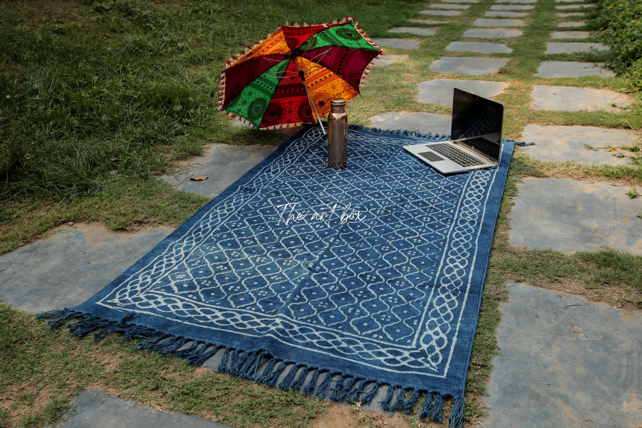 Indigo Blue Dabu Block Print Cotton Rectangular Rugs