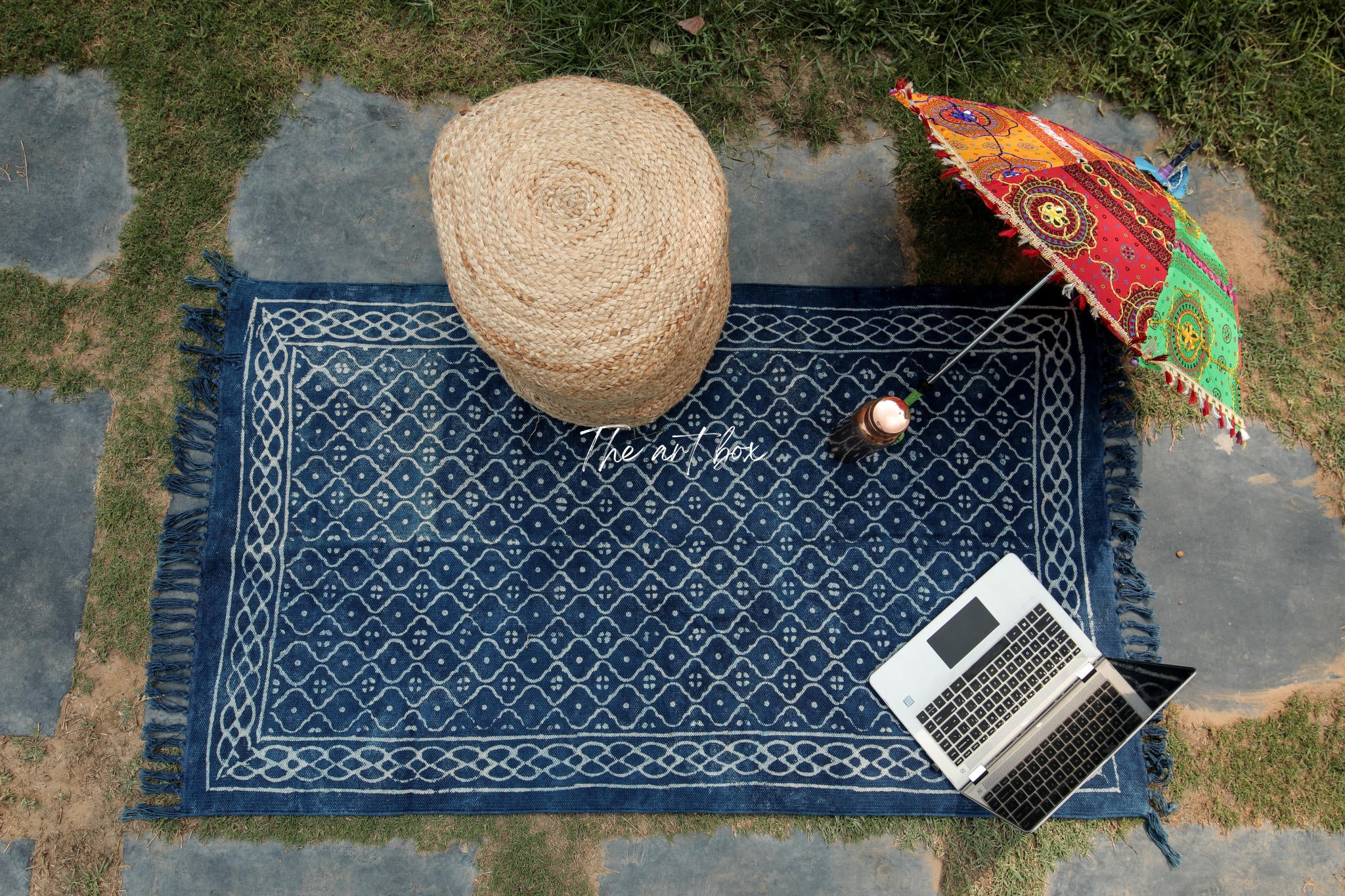 Indigo Blue Dabu Block Print Cotton Rectangular Rugs