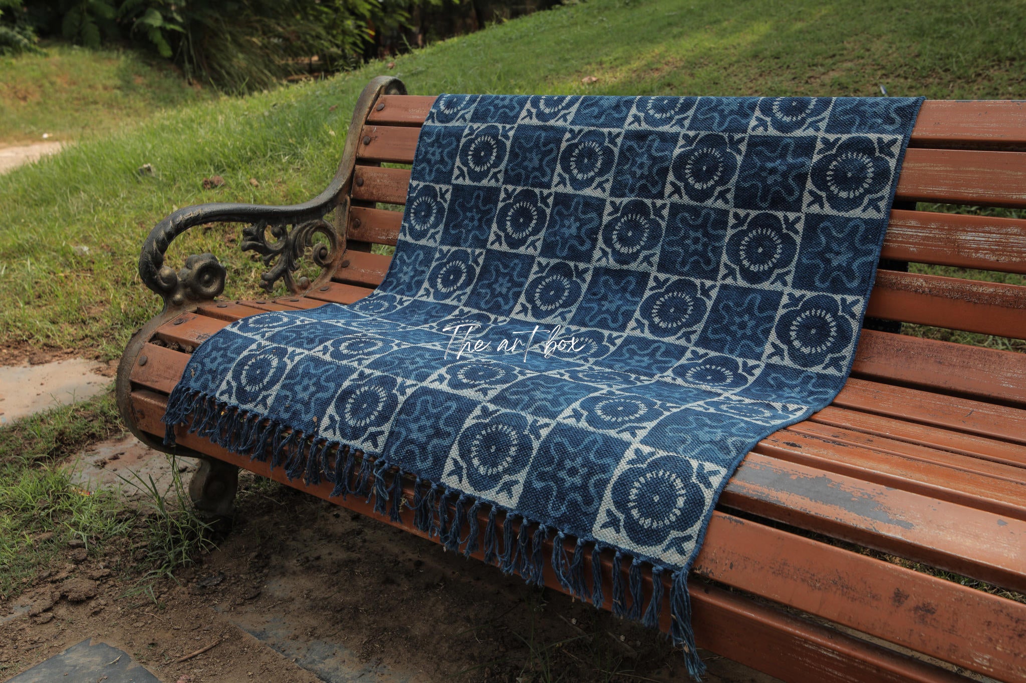 Indigo Blue Dabu Printing Cotton Rectangular Rugs