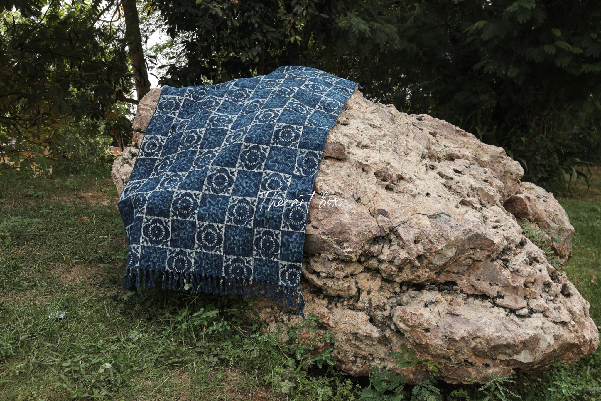 Indigo Blue Dabu Printing Cotton Rectangular Rugs