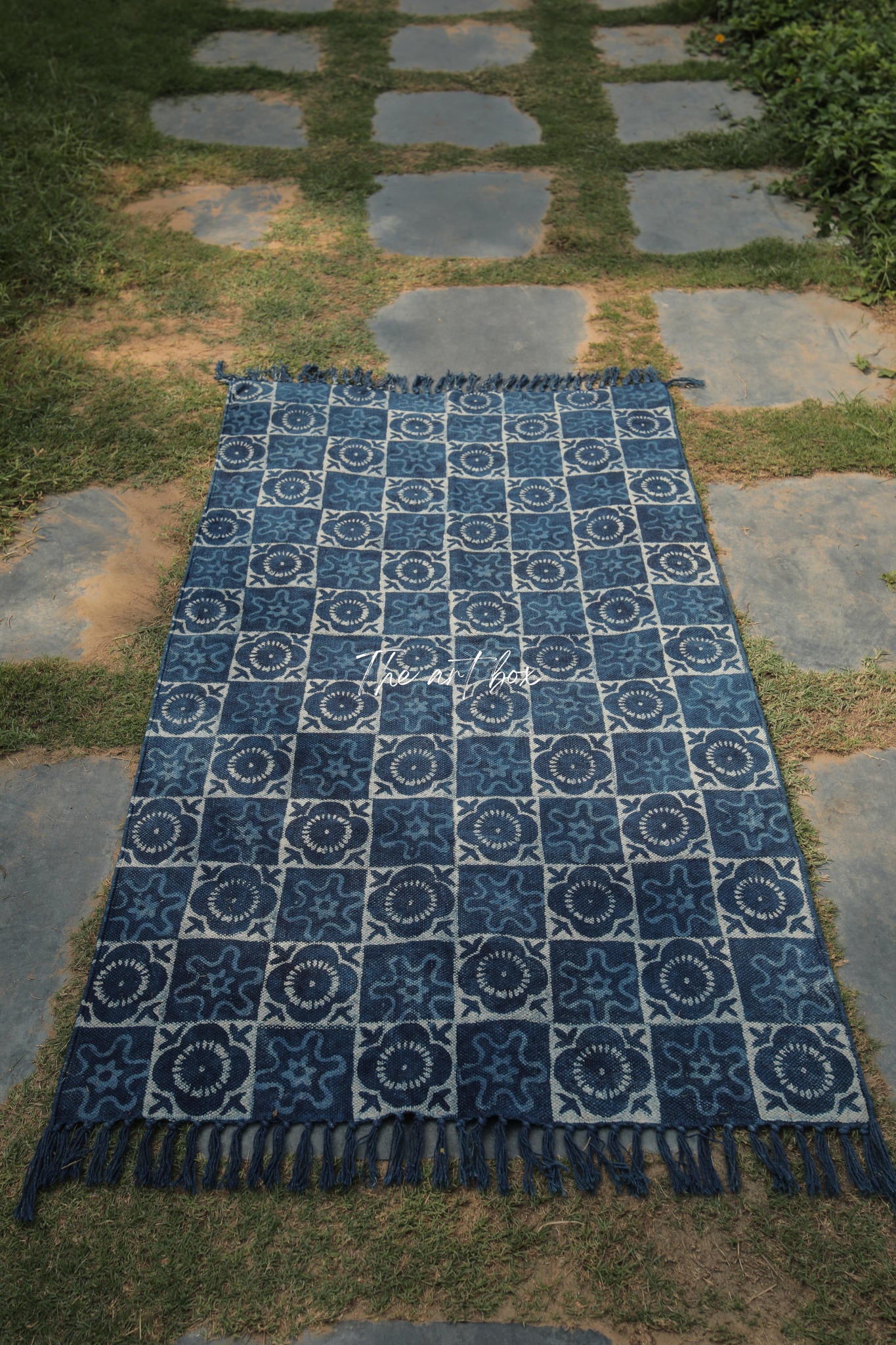 Indigo Blue Dabu Printing Cotton Rectangular Rugs