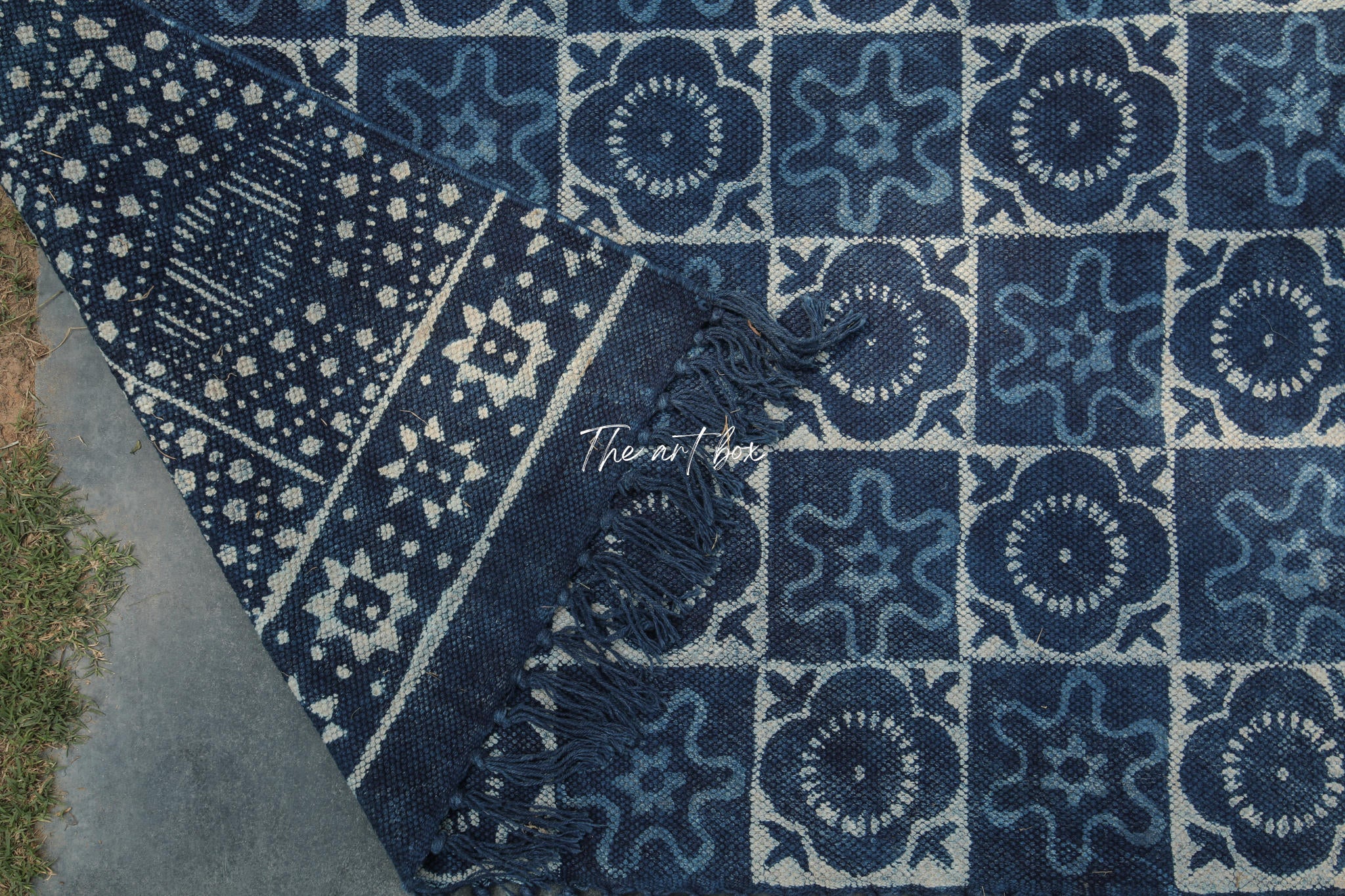 Indigo Blue Dabu Printing Cotton Rectangular Rugs