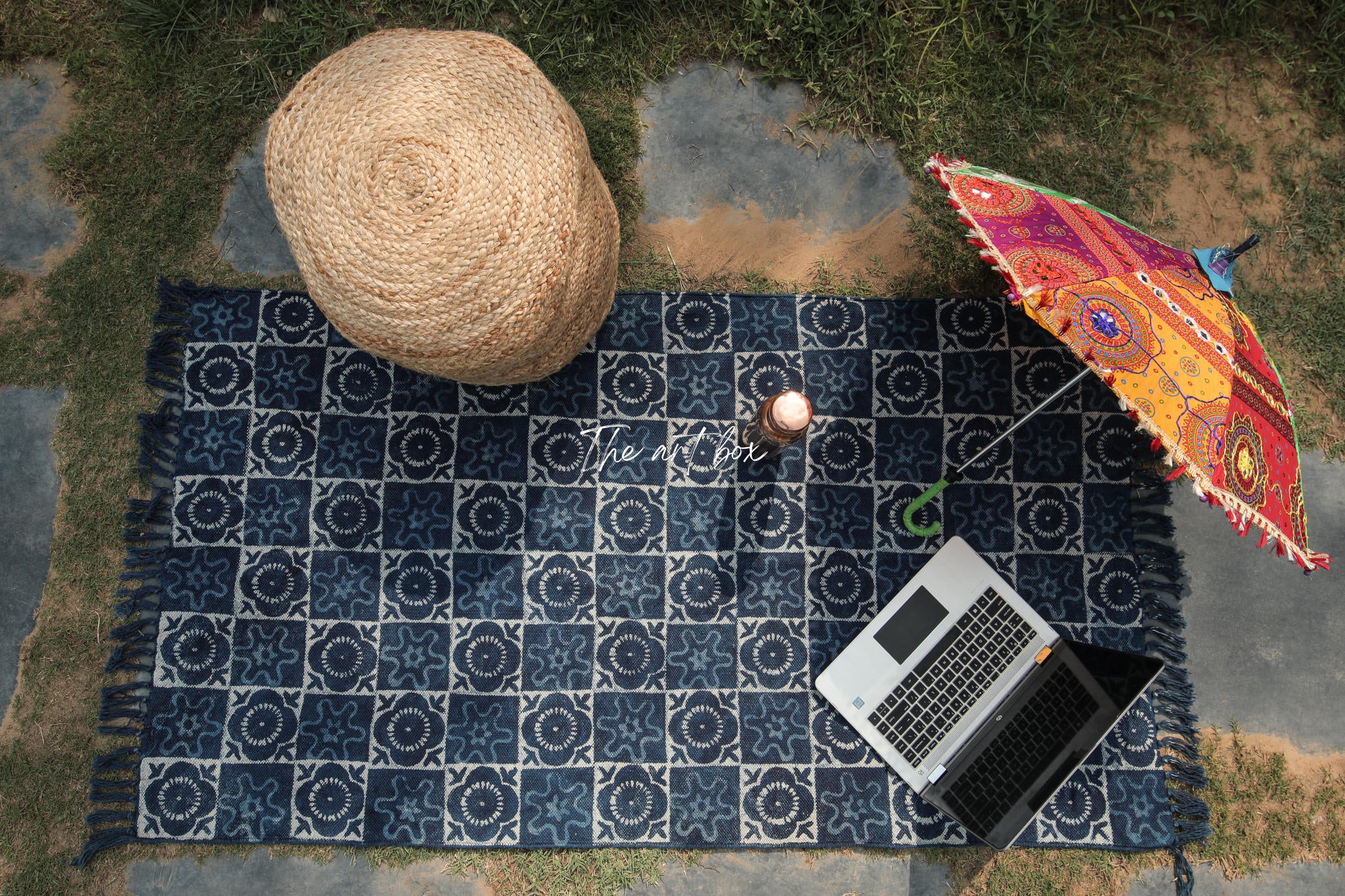 Indigo Blue Dabu Printing Cotton Rectangular Rugs