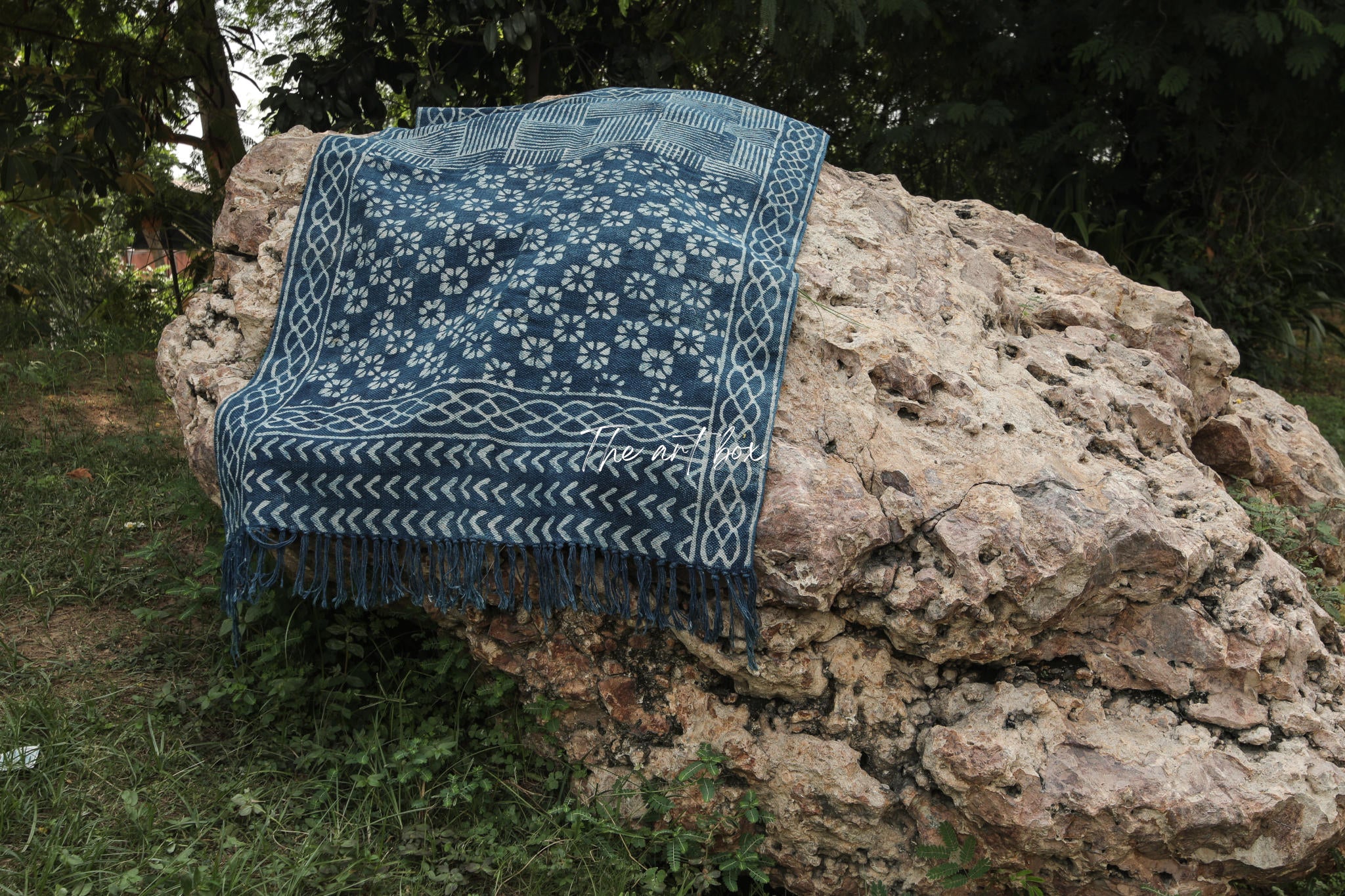 Indigo Blue Hand Block Print Cotton Rectangular Rugs