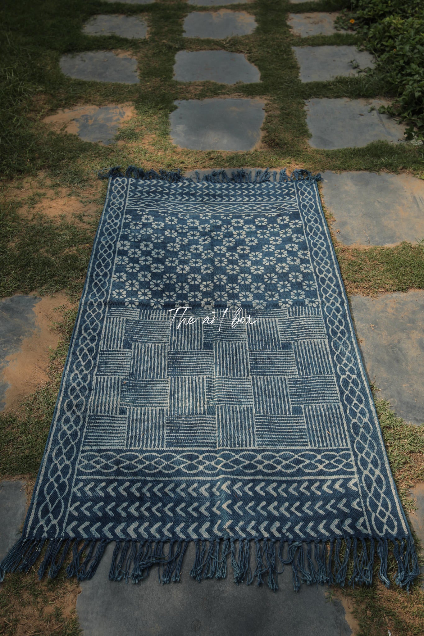 Indigo Blue Hand Block Print Cotton Rectangular Rugs