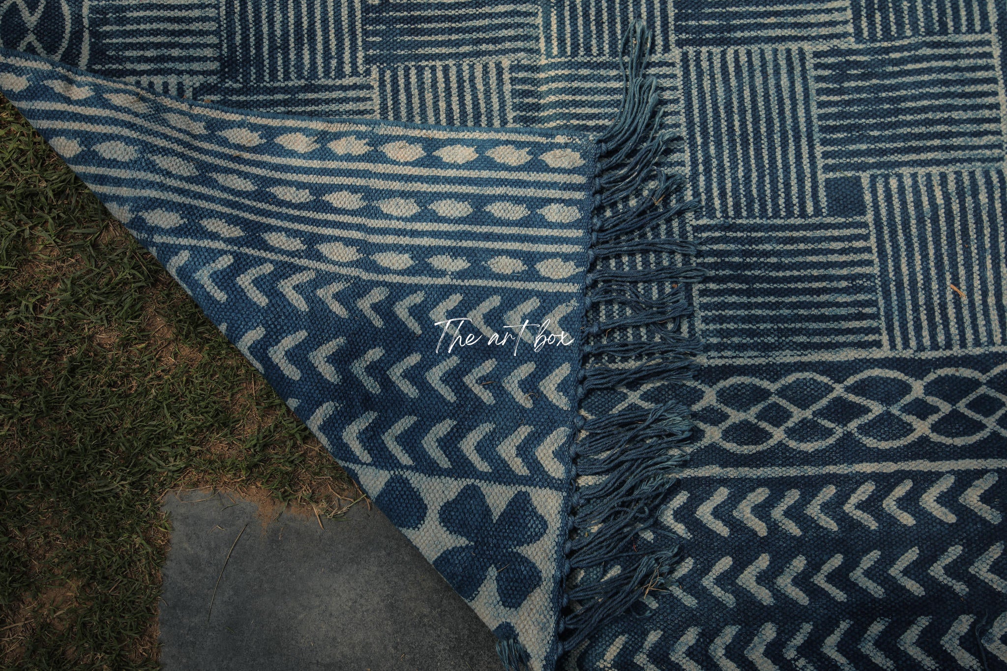 Indigo Blue Hand Block Print Cotton Rectangular Rugs
