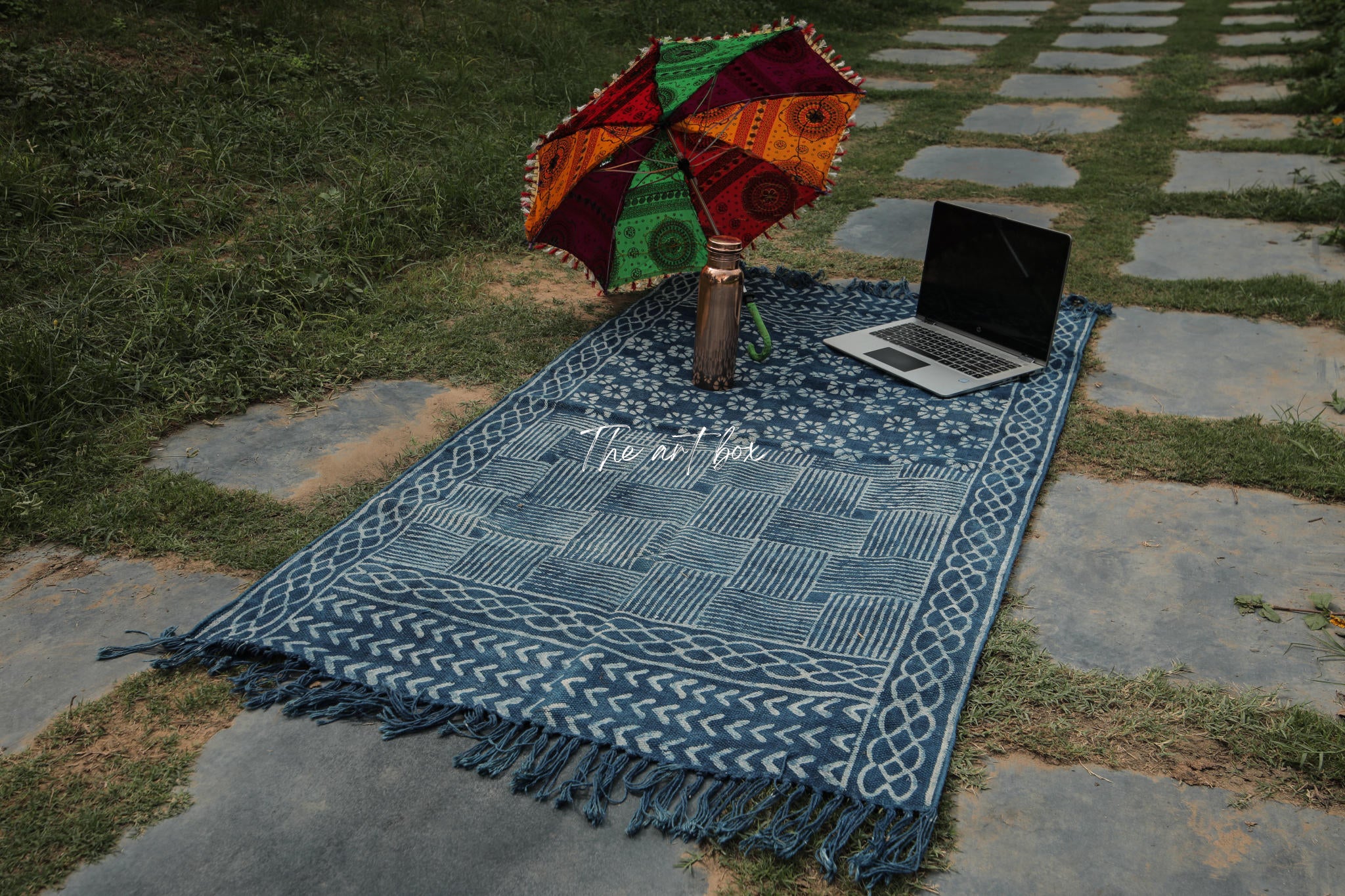 Indigo Blue Hand Block Print Cotton Rectangular Rugs
