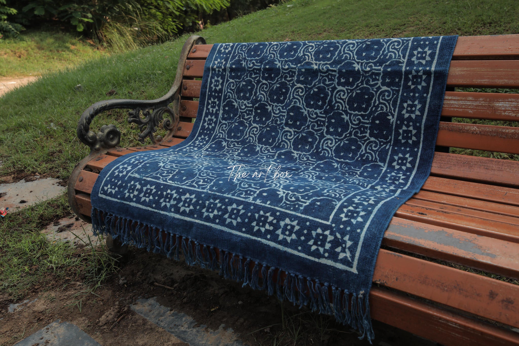 Indigo Blue Handblock Print Cotton Rectangular Rugs