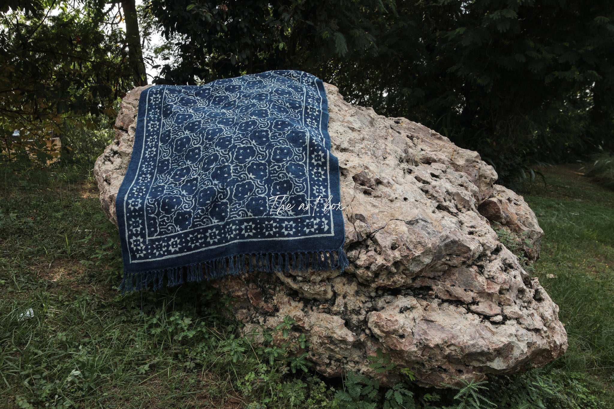 Indigo Blue Handblock Print Cotton Rectangular Rugs
