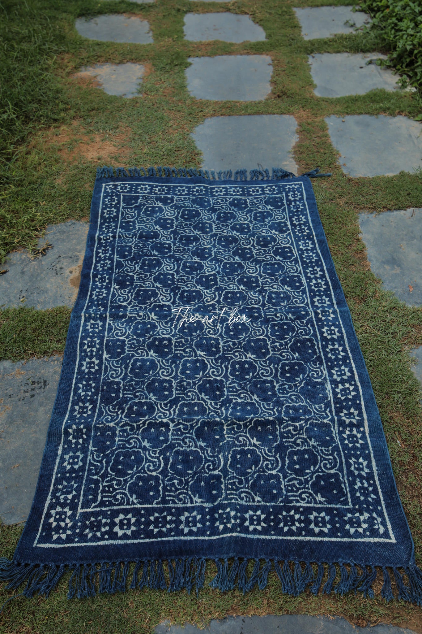Indigo Blue Handblock Print Cotton Rectangular Rugs