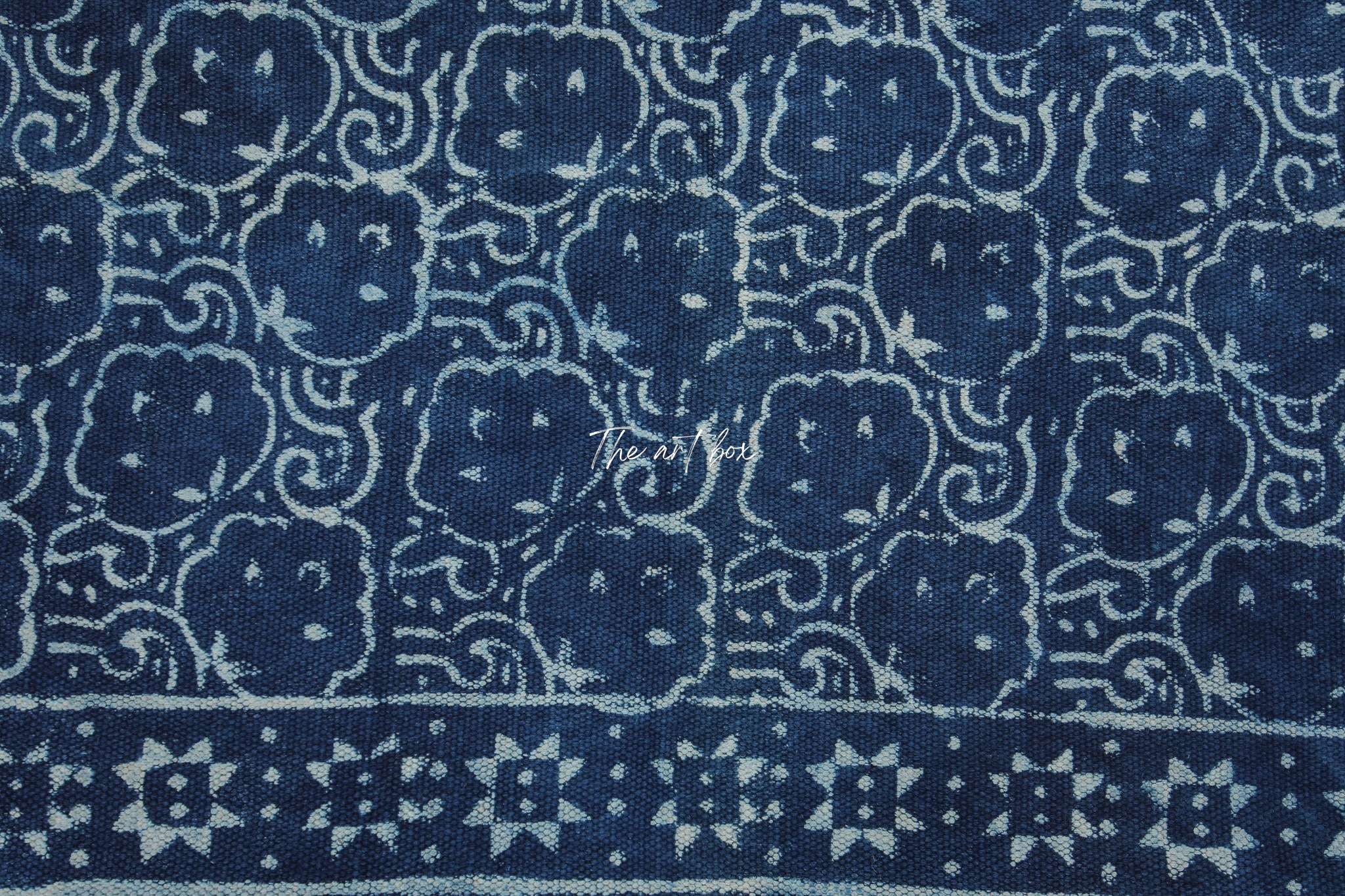 Indigo Blue Handblock Print Cotton Rectangular Rugs