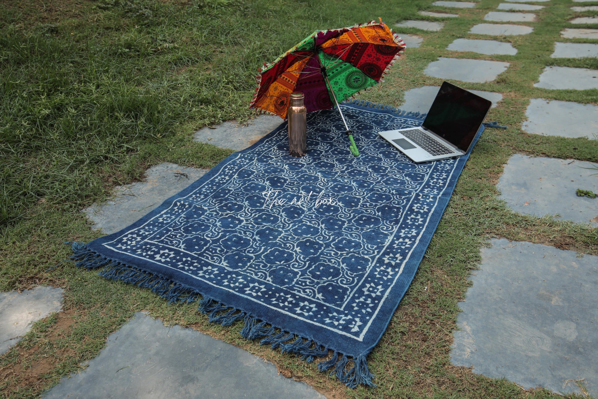Indigo Blue Handblock Print Cotton Rectangular Rugs
