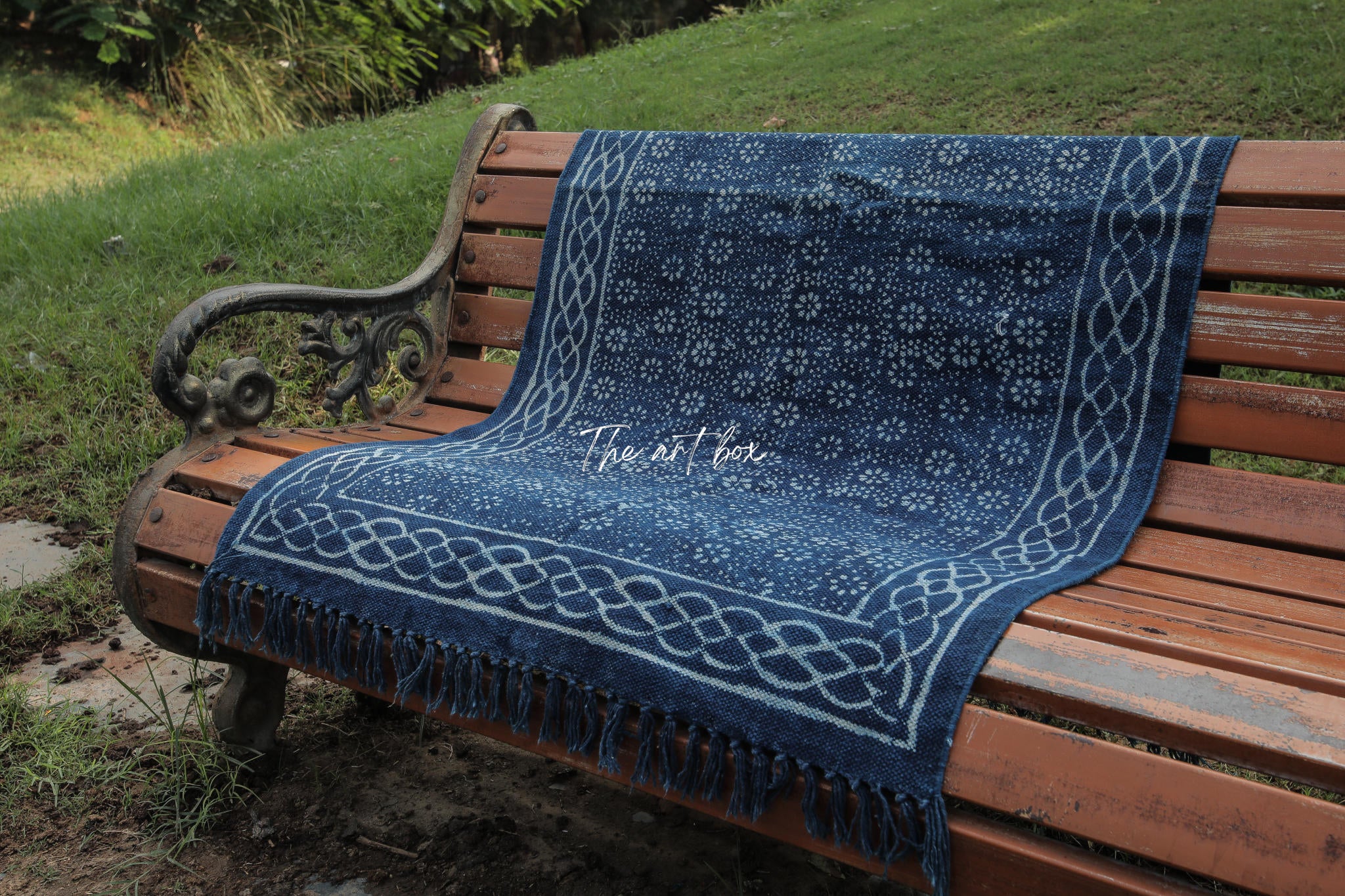 Indigo Blue Dabu Block Print Cotton Rectangular Rugs