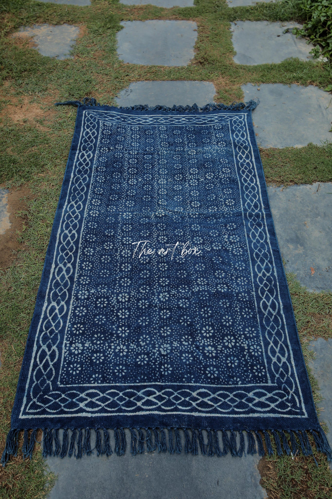 Indigo Blue Dabu Block Print Cotton Rectangular Rugs